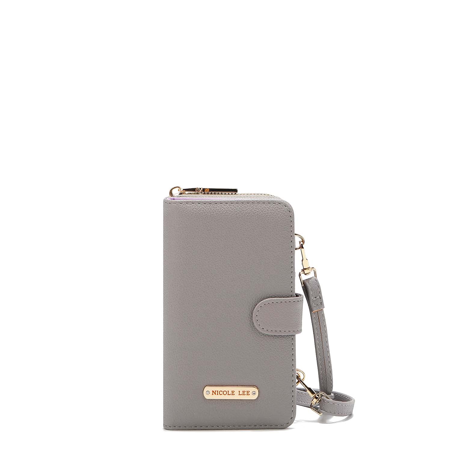 Nicole Lee 2-Piece Vegan Leather Phone Case Wallet with Adjustable Crossbody Strap - Fits Most Smartphones (Gray) | Perfect for Travel, Shopping & Everyday Use