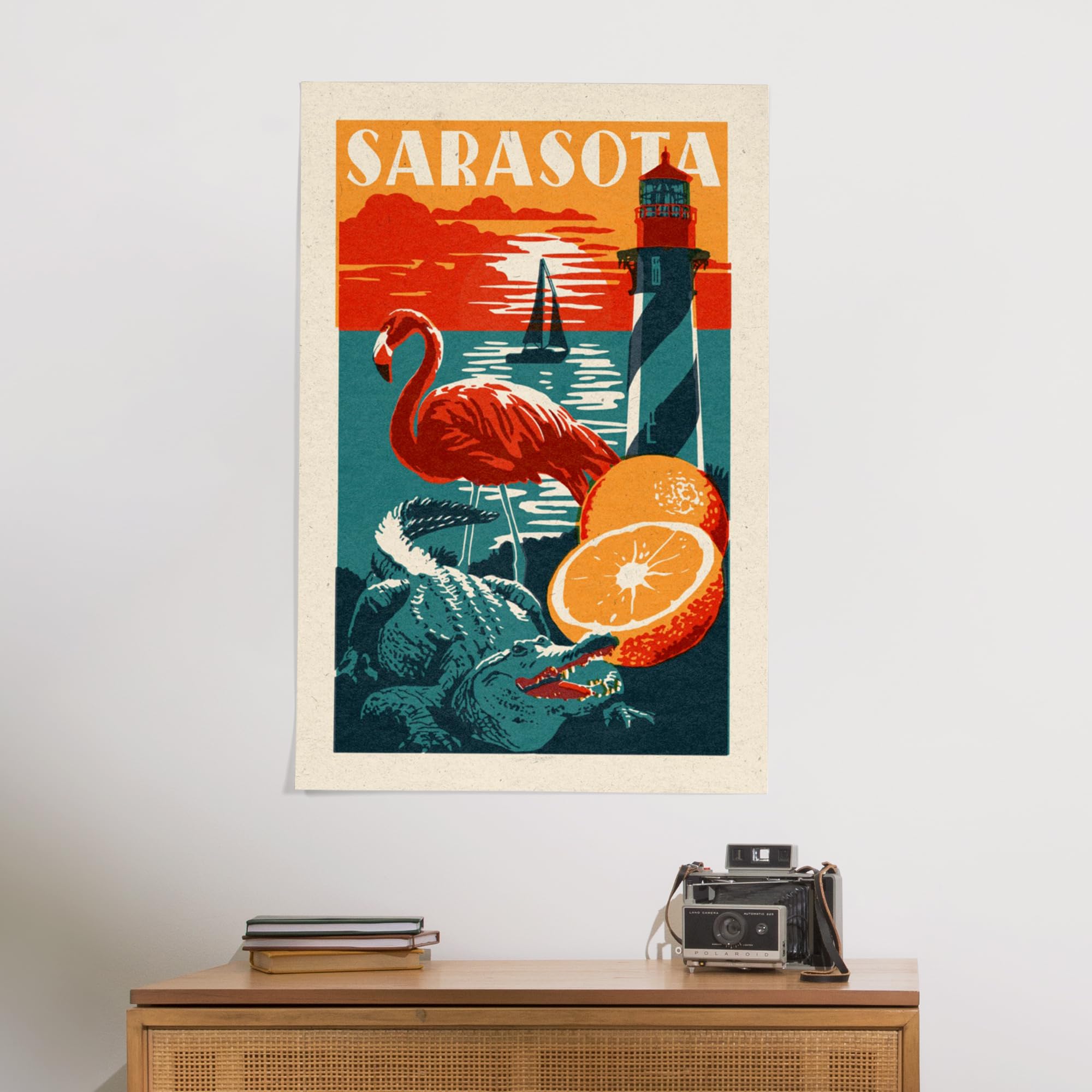 Lantern Press 24x36 Inch Giclee Art Print - Sarasota Florida Woodblock Wall Art Decor | Perfect for Living Room, Bedroom & Office Decoration