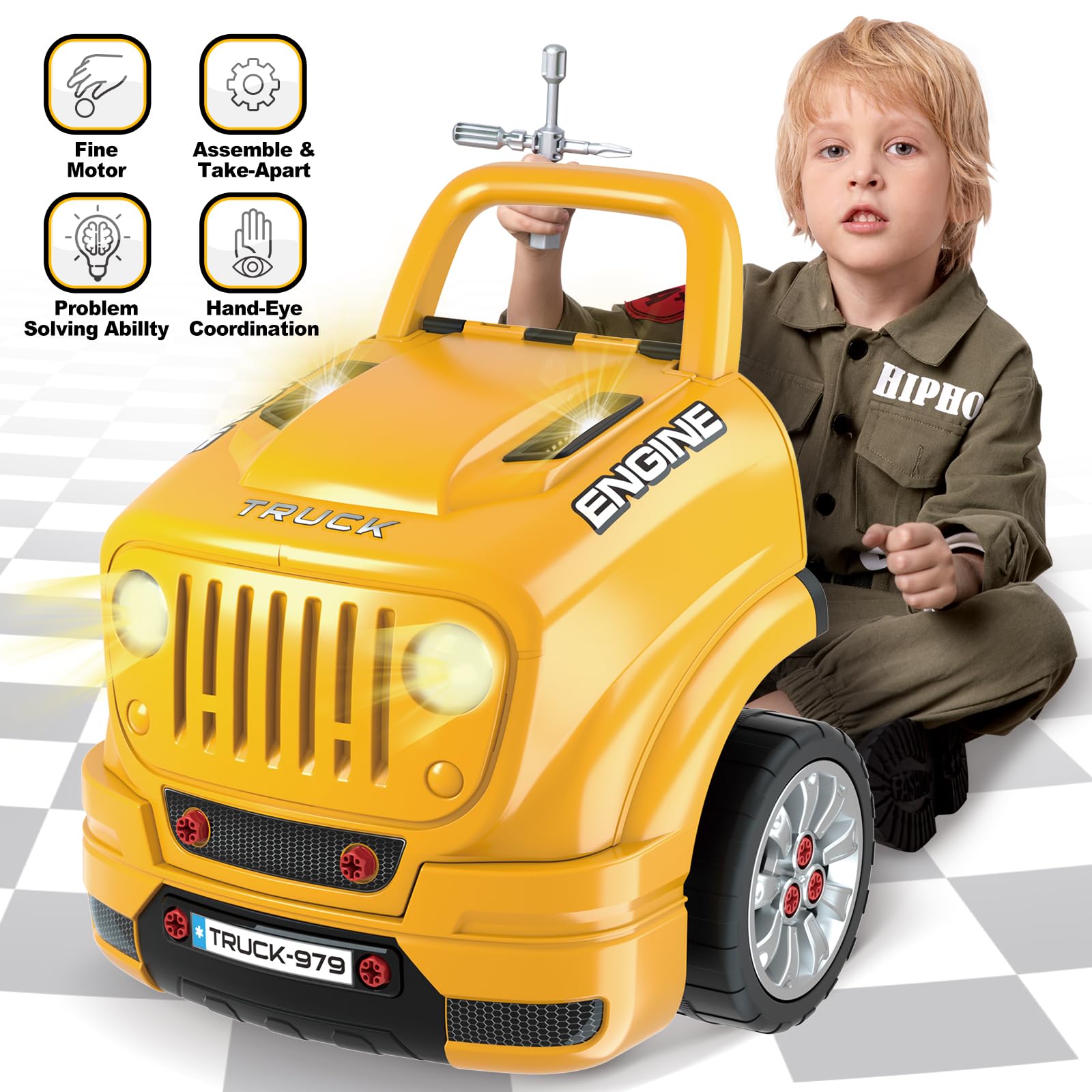 SpringFlower Kids Mechanic Repair Toy Set - Large Take Apart Truck Engine & Vehicle Builder Kit | STEM Learning Toys for Boys Ages 3-8 | Pretend Play Car Service Station for Birthday Gifts & Early Education