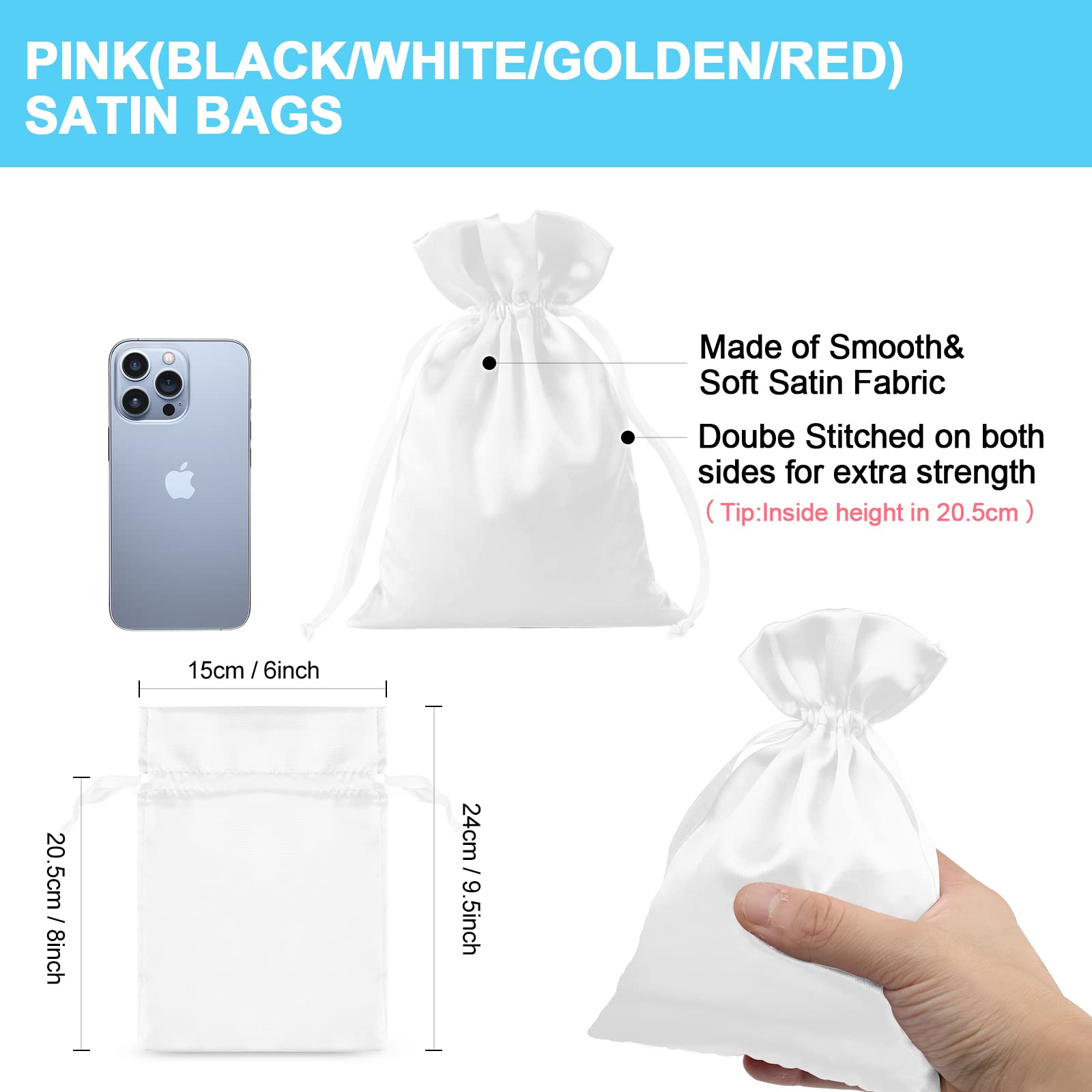 30pcs White Satin Drawstring Gift Bags 6x9.5 Inch - Elegant Wedding Favor Bags, Christmas Party Favors, Jewelry Pouches for Small Gifts & Accessories | Perfect for Bridal Showers, Baby Showers & Holiday Gift Wrapping