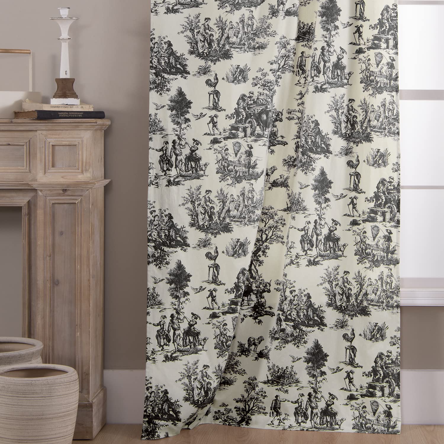 Blackout Curtains 84 Inches Long - Modern Farmhouse Toile Print Semi Blackout Drapes for Living Room & Bedroom, Cream White Cotton Fabric Window Treatments (Set of 2 Panels) - Perfect for Light Control, Privacy & Home Decor