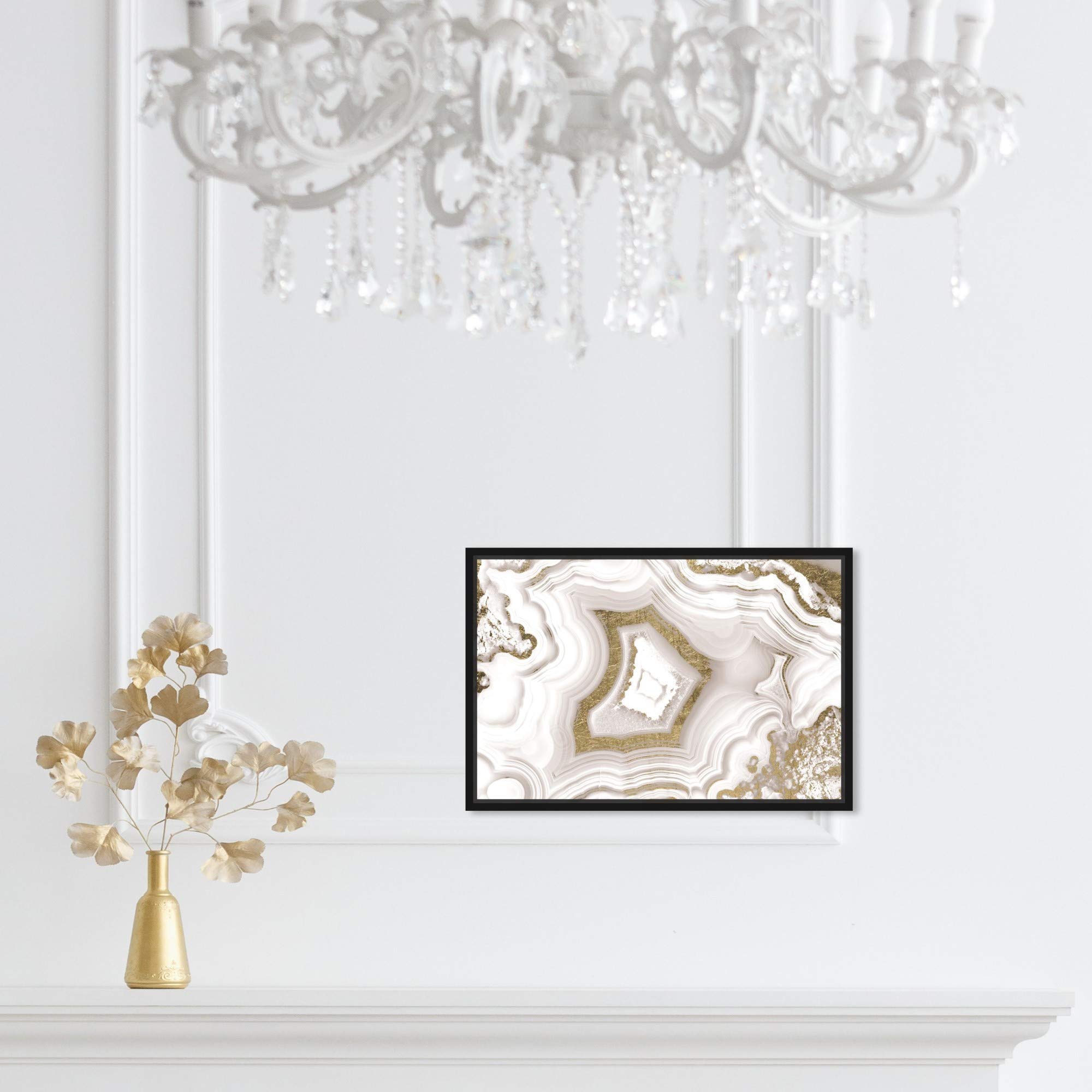 Oliver Gal Abstract Framed Wall Art 'AdoreGeo Luxe' Crystal Canvas Print - 10x15 Inches Gold & White Home Decor for Living Room, Bedroom & Office