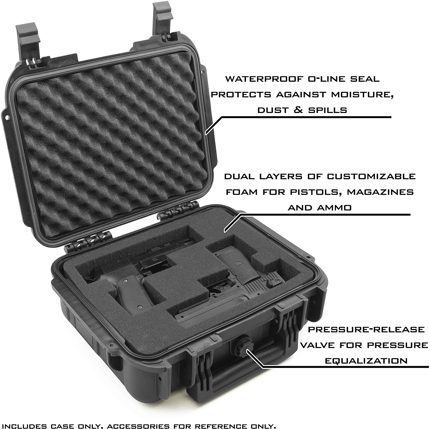 CASEMATIX 14 Two Gun Hard Case for 2 Handguns - Waterproof & Shockproof Pistol Case with Accessory Storage | Perfect for Range, Travel & Secure Firearm Transport