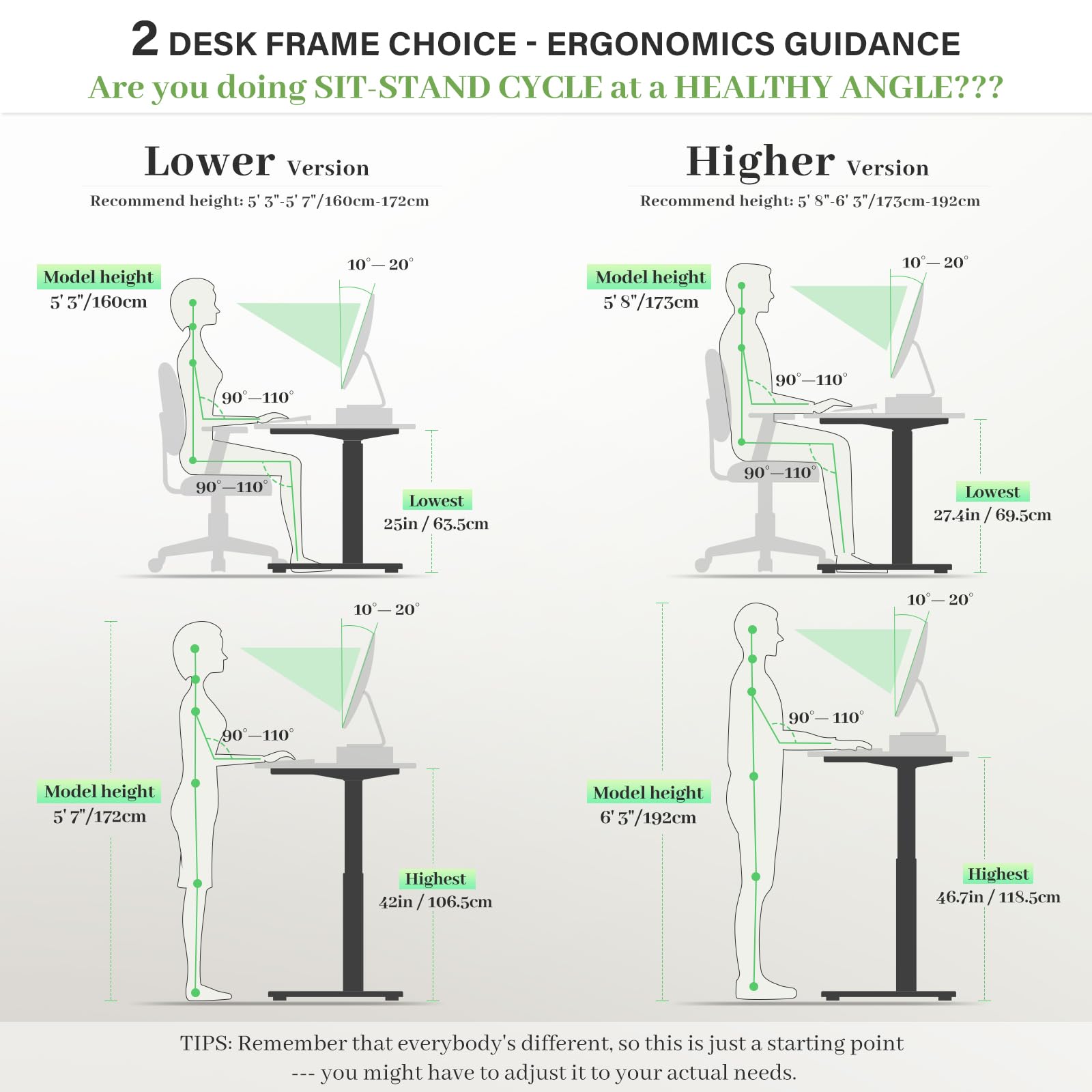 INMAKER Electric Standing Desk Frame - Adjustable Height 25