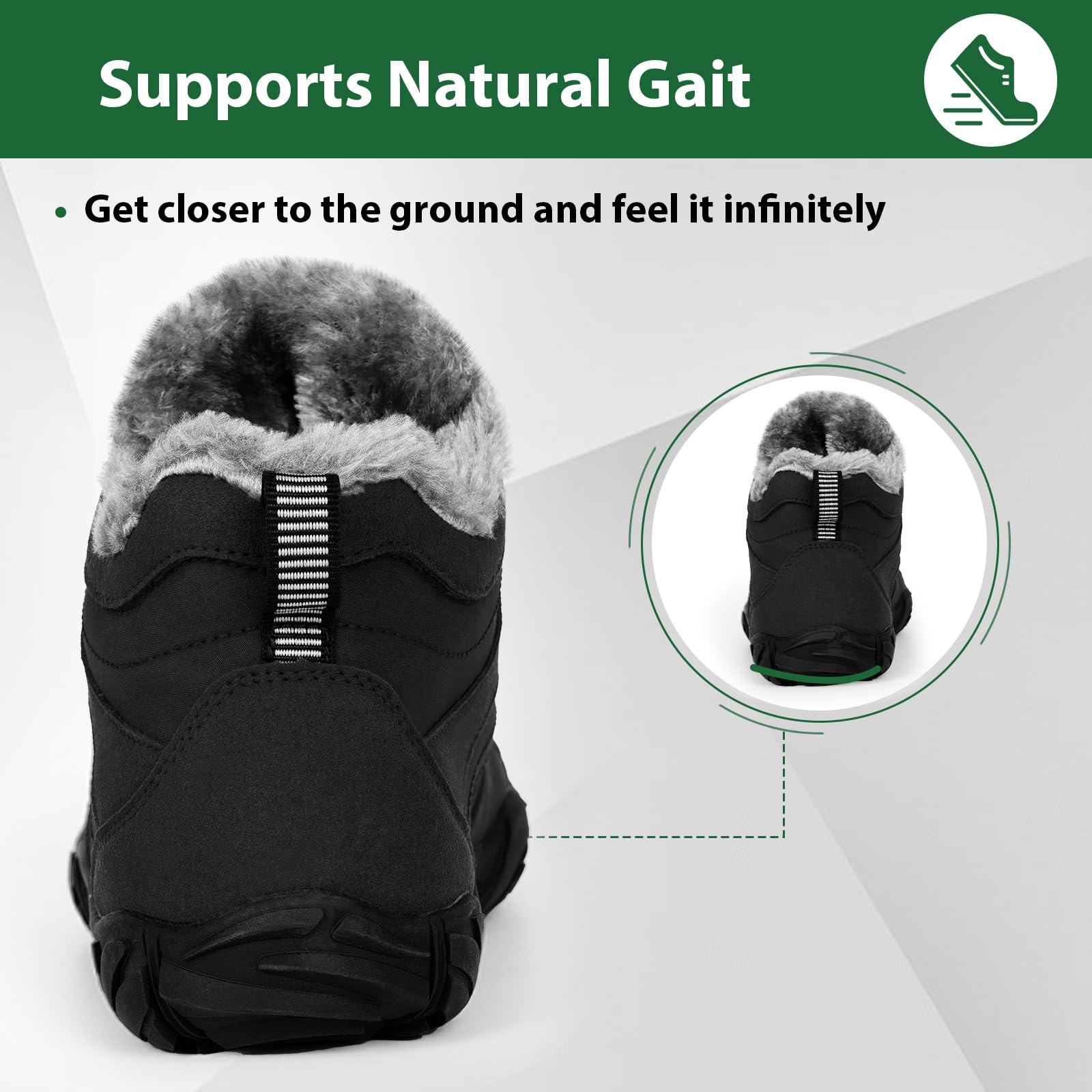 Winter Barefoot Shoes for Women & Men - Waterproof Minimalist Snow Boots with Wide Toe Box & Non-Slip Sole | Hiking, Running & Walking in Cold Weather | Warm Suede Slouchy Boots for Outdoor Activities