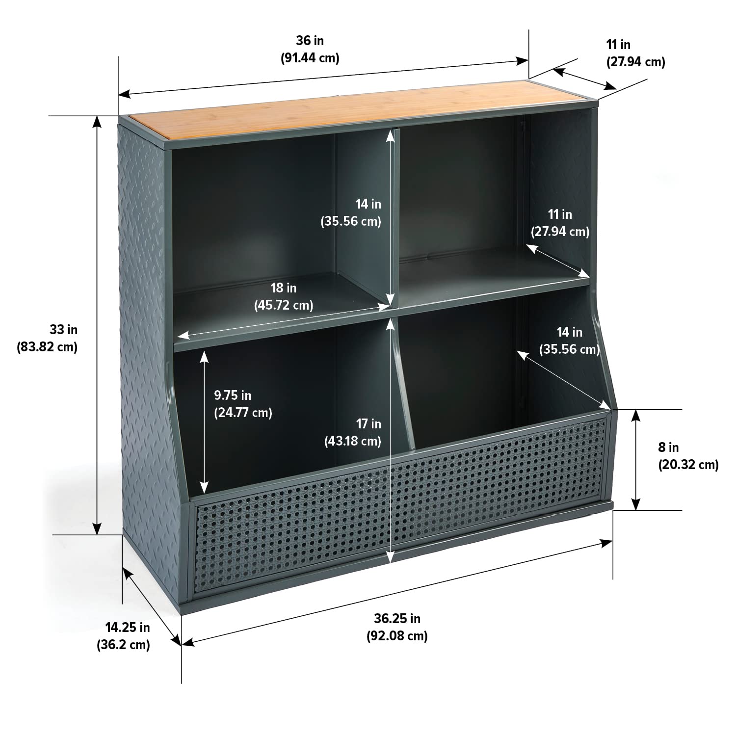 Badger Basket 6-Bin Metal & Bamboo Toy Storage Organizer - Charcoal/Natural - Perfect for Kids' Room, Playroom & Nursery Organization