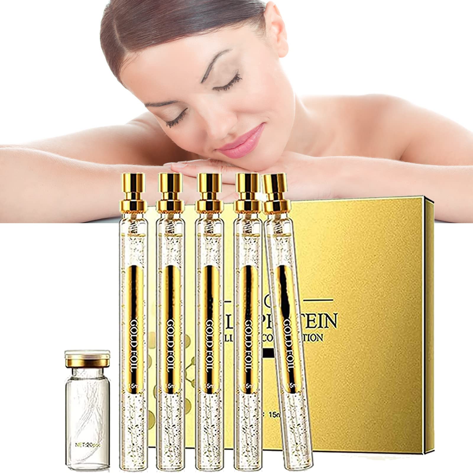 Instalift Soluble Protein Thread Lifting Set with Nano Gold Essence - Absorbable Collagen Silk Threads & Gold Face Serum for Wrinkle Reduction & Skin Tightening - Anti-Aging Treatment for Face & Neck Lift at Home