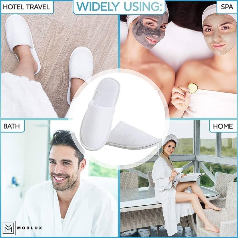 Diktmark Women's White Disposable Slippers - UK Size 11, Medium Width, Closed Toe Flat Heel Casual House Shoes for Spa, Hotel, Travel & Home Use