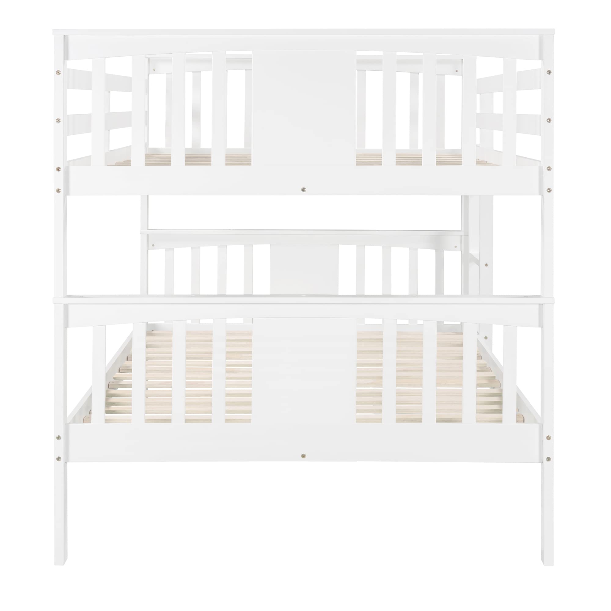 P PURLOVE Modern Full Over Full Bunk Bed Frame with Ladder - Convertible to 2 Twin Beds - Sturdy Wood Construction with Safety Rail - White - Perfect for Kids' Bedroom, Guest Room & Space-Saving Solutions