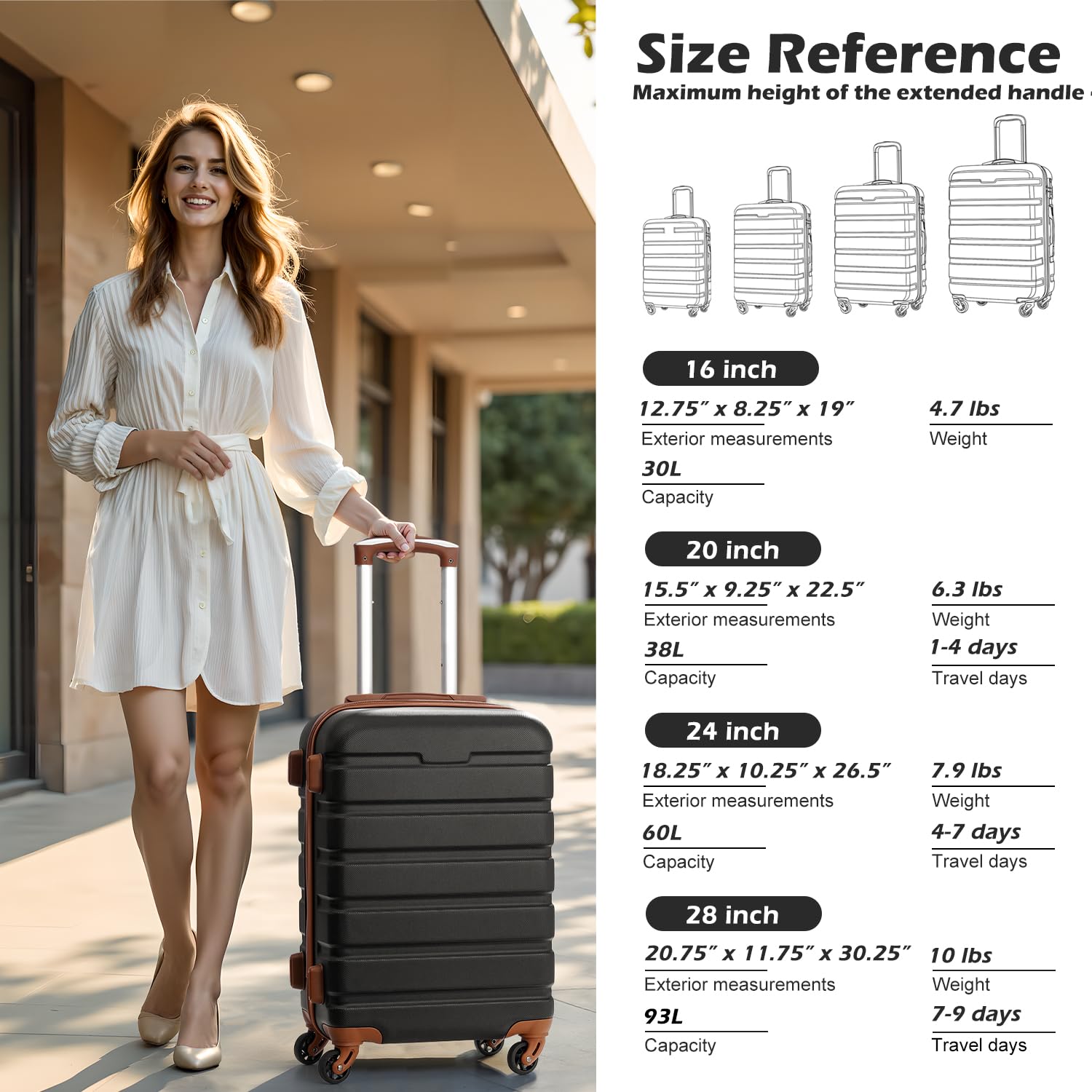 Coolife 3-Piece Hardshell Spinner Luggage Set with TSA Lock - Lightweight Suitcases for Travel (Apricot White, Family Set) | Perfect for Family Vacations, Business Trips & International Travel