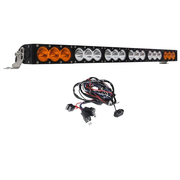 32 Inch 180W Single Row LED Light Bar - Dual Color White/Amber - Spot Flood Combo Beam - Off Road Driving, Work & Diving Light - Compatible with Ford, GMC, Ram, UTV - Perfect for Night Off-Roading, Construction Sites & Emergency Vehicles