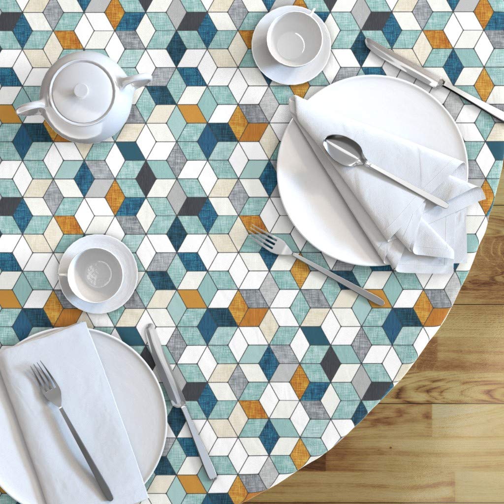 Custom Hexagon Geometric Print Cotton Sateen Tablecloth 90