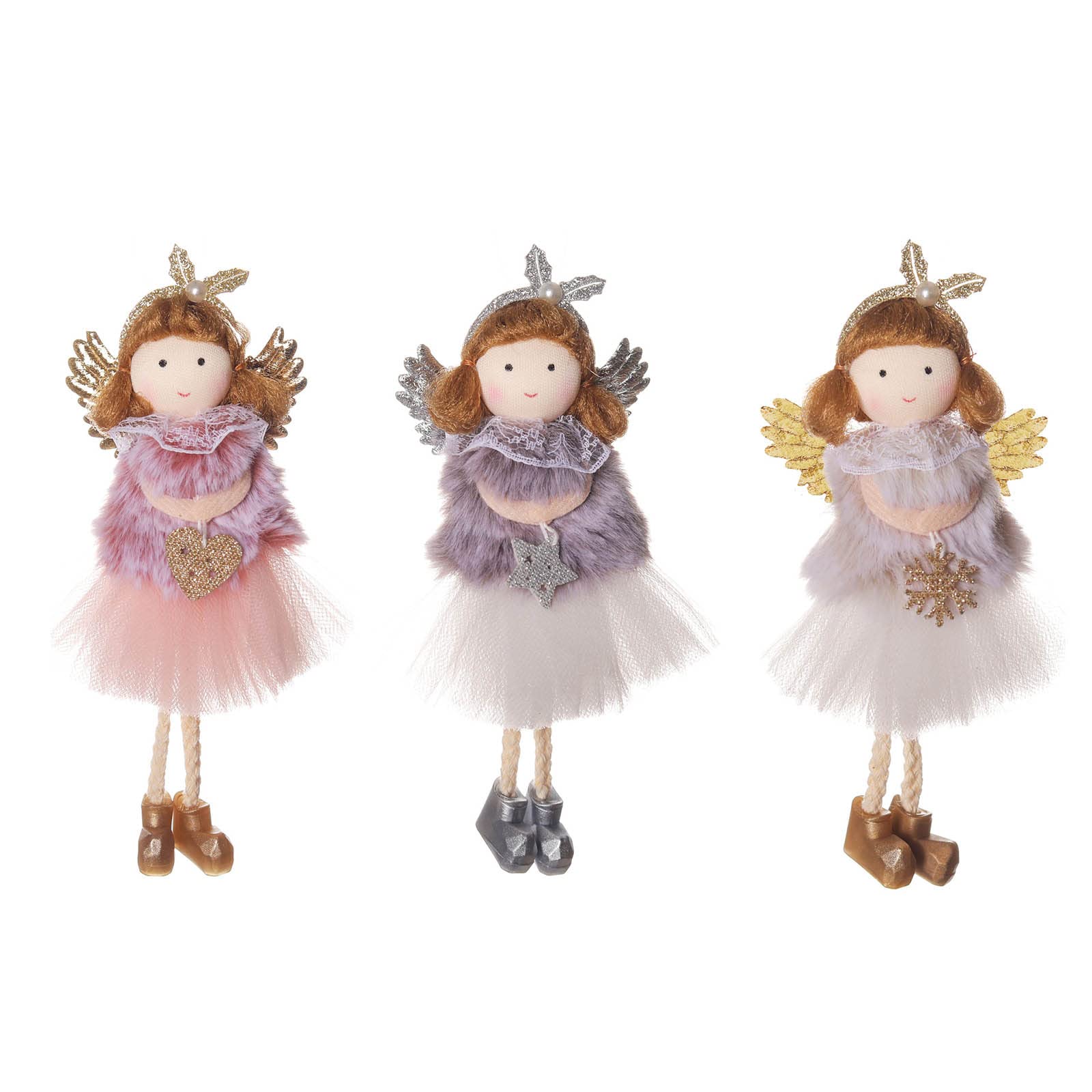 XISAOK Christmas Angel Hanging Dolls - Set of 3 with Headbands for Tree, Wall & Window Decorations | Perfect for Home, Party & Front Door Decoration | Great Gift for Girls | Holiday Home Décor & Christmas Party Ornaments
