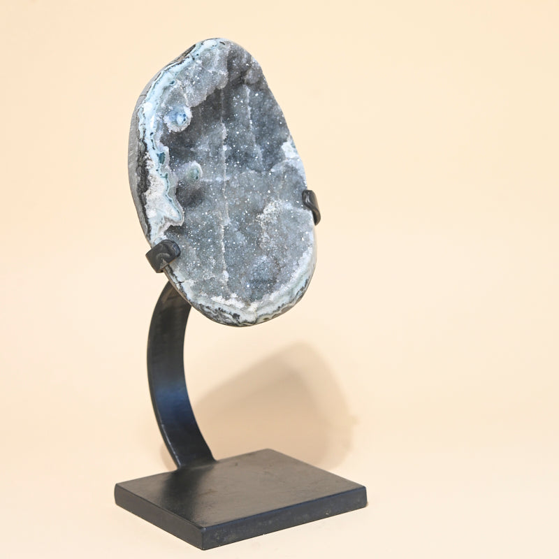 Natural Green Amethyst Geode on Wooden Stand - 4.8 lbs Raw Crystal Specimen for Home Decor, Meditation & Healing | Perfect for Living Room, Office or Gift