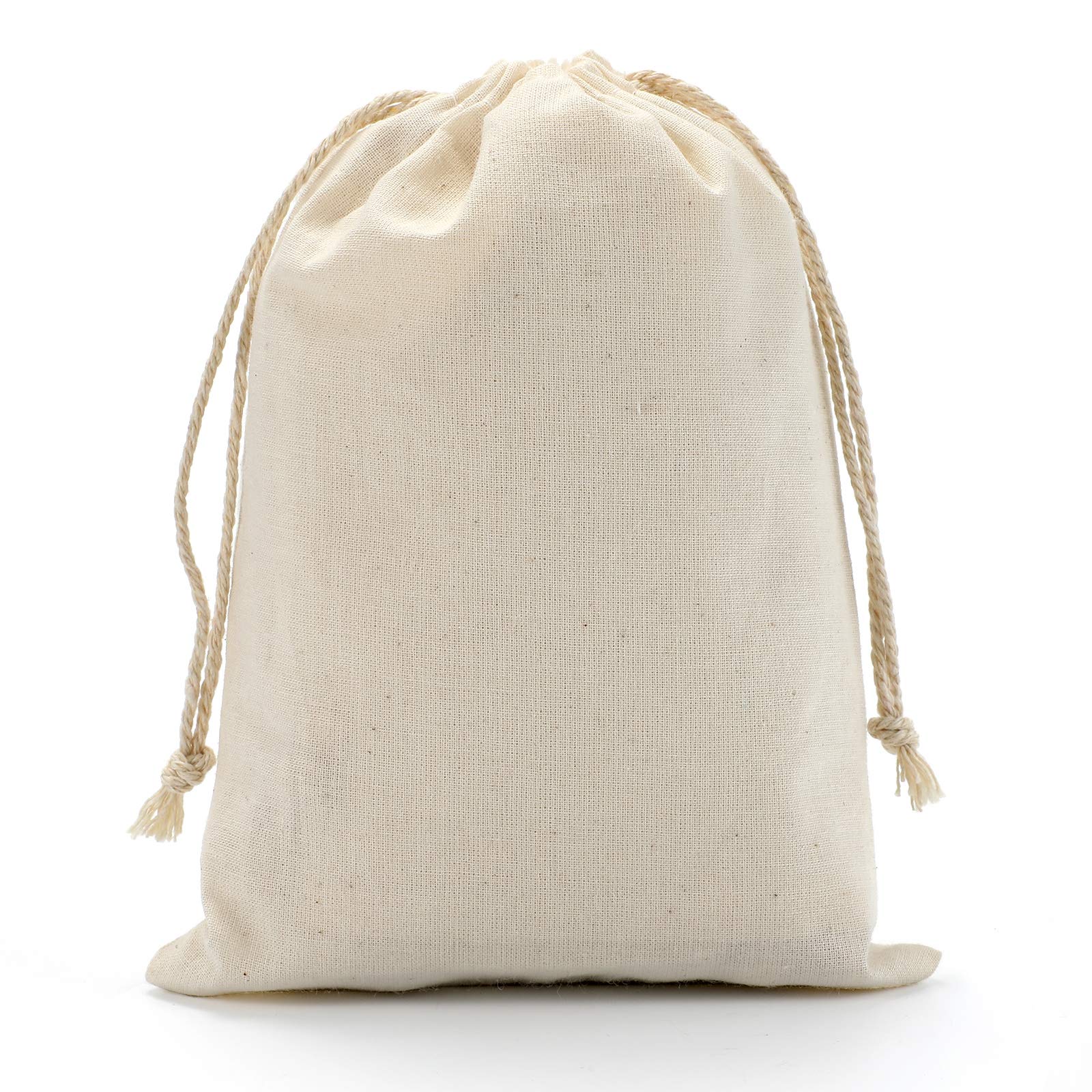 Organic Cotton Muslin Drawstring Bags - 30Pcs 5x7 inch & 20Pcs 4x6 inch Mix Size Set | Reusable Party Favor Bags, Sachet Bags, Gift Bags for Weddings, Baby Showers, Bridal Showers & DIY Crafts