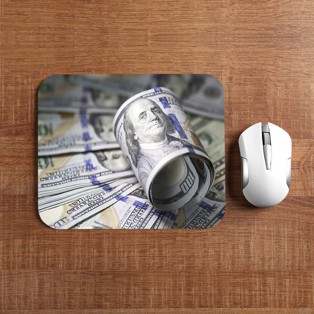 WONDERTIFY 100 Dollar Bill Mouse Pad - Non-Slip Rubber Base Gaming Mouse Mat for Laptop, PC, Office & Home (9.5 x 7.9 Inches) - Perfect for Gamers, Office Workers & Dollar Bill Enthusiasts