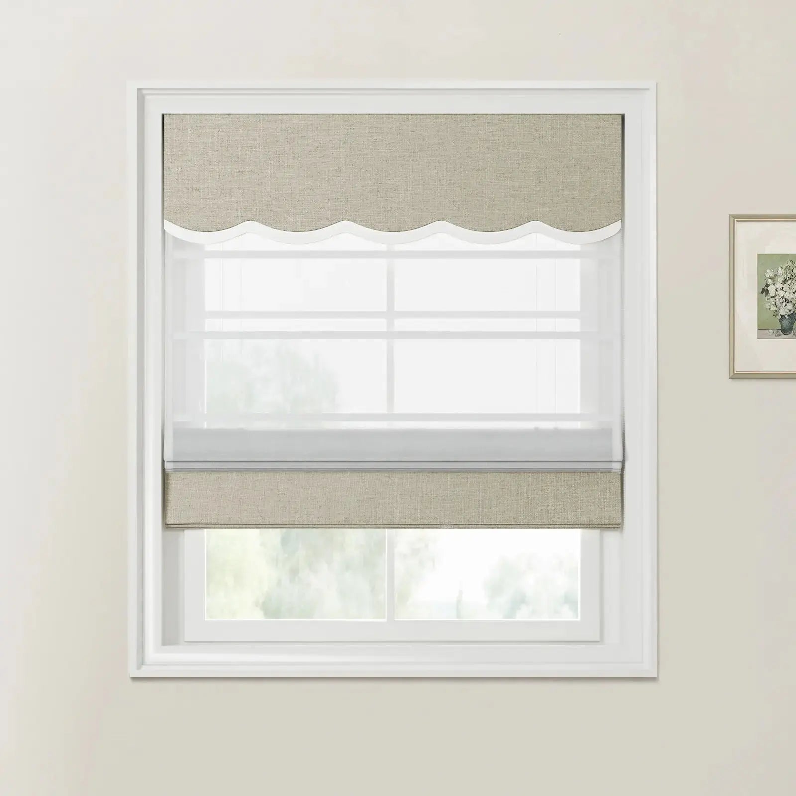 Custom Valanced Day & Night Roman Shade with Cord Lift - Blackout Window Treatment for Bedroom & Living Room