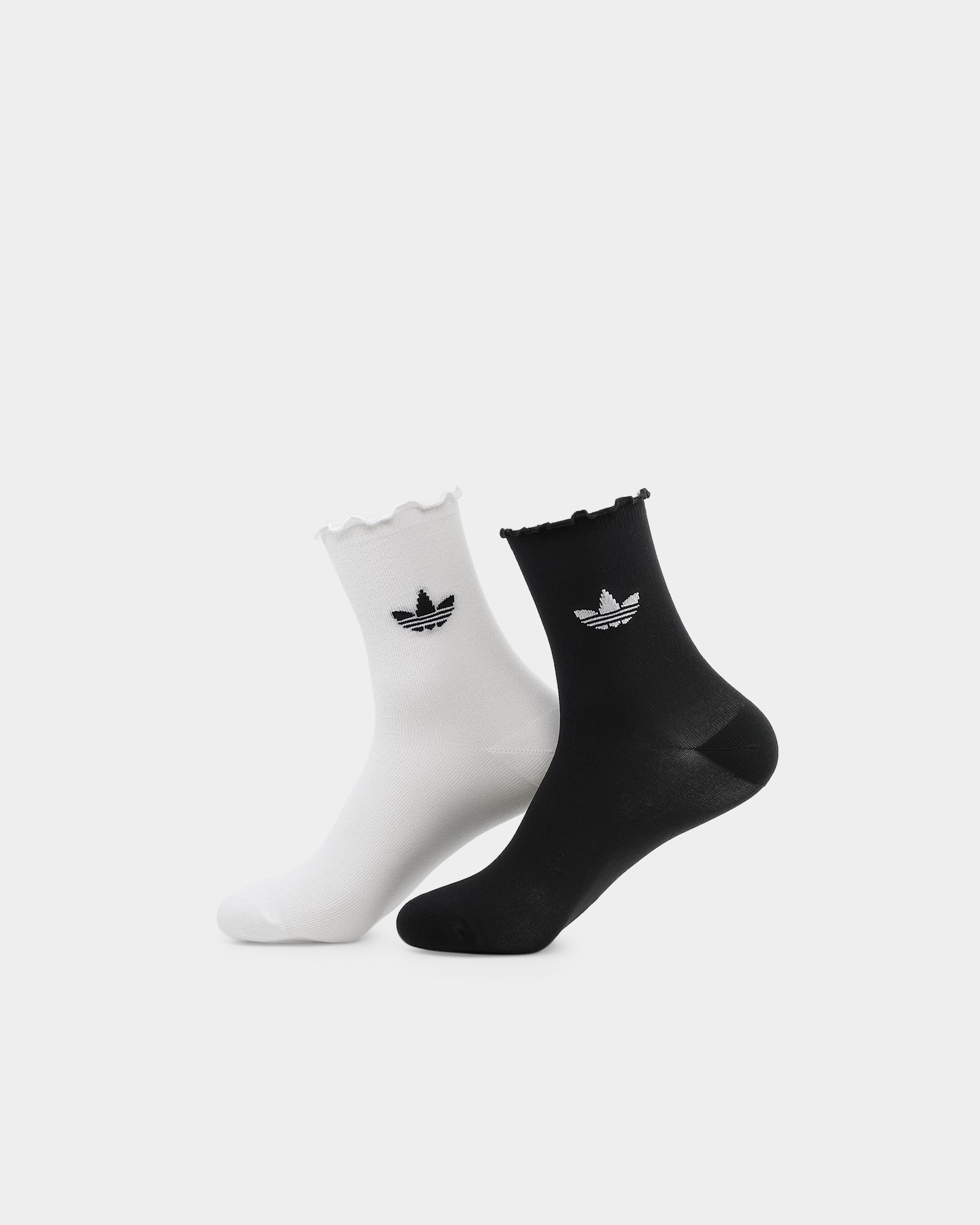 Adidas Women's Ruffle Crew Socks 2-Pack - White & Black - Comfortable Athletic Socks for Running, Gym & Casual Wear