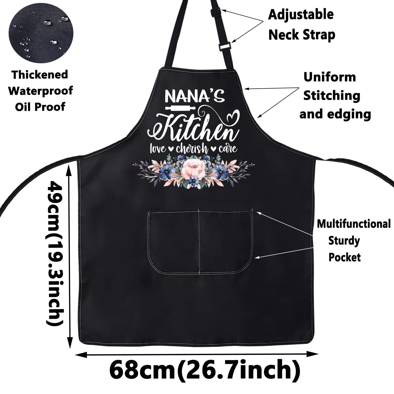 WZMPA Nana Kitchen Apron with Pockets - Adjustable Bib Apron for Cooking, Baking & Grilling - Perfect Grandma Gift for Mother's Day, Christmas & Housewarming - Durable & Stylish Apron for Home Chefs & BBQ Lovers