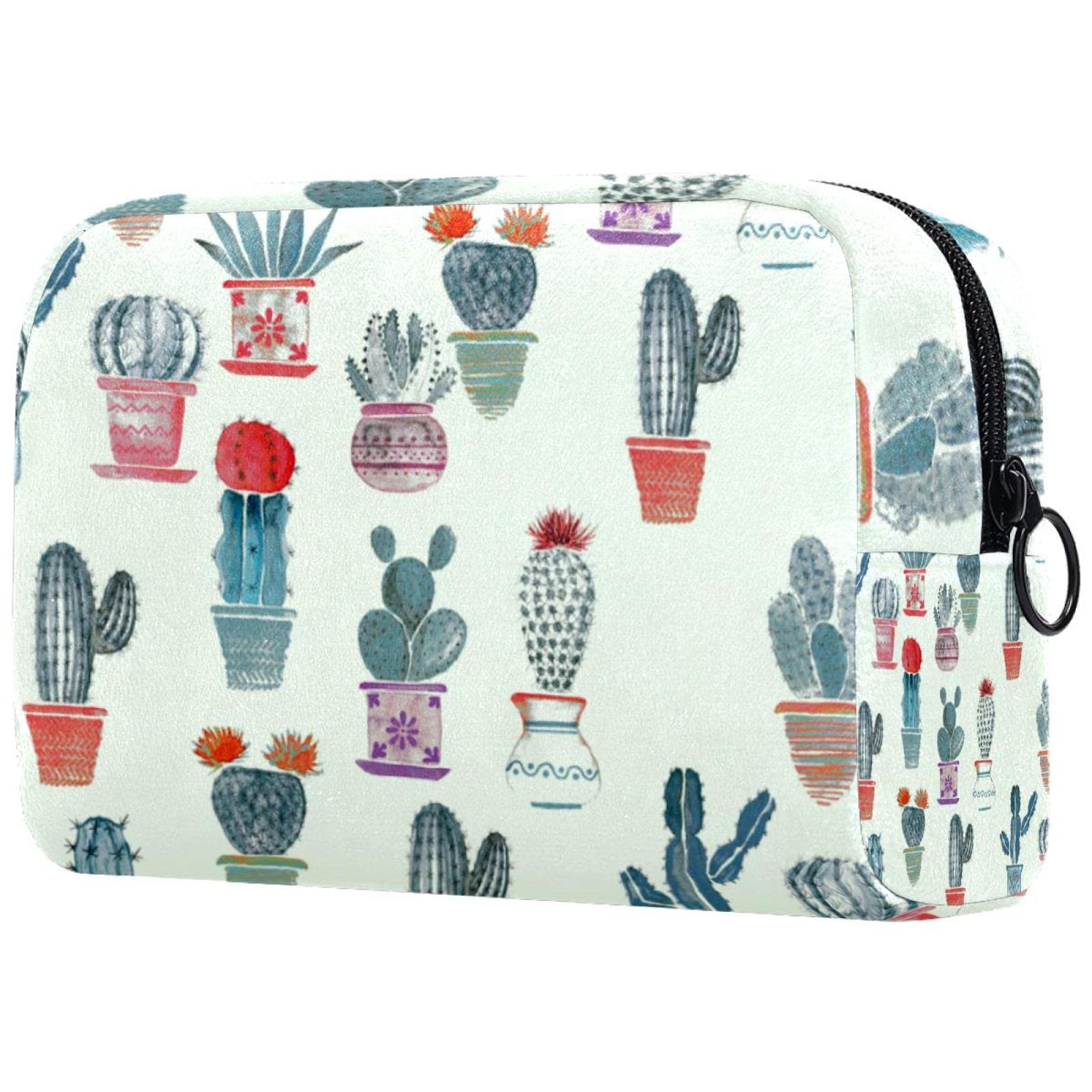 Cactus Print Travel Makeup Bag for Women - Waterproof Cosmetic Organizer with Multiple Pockets, Perfect for Toiletries, Brushes & Accessories - Ideal for Vacation, Gym & Daily Use