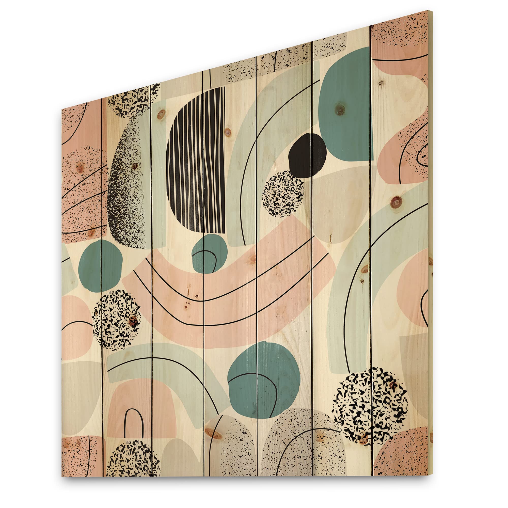 DesignQ Pastel Colorful Art Collage - Modern Wood Wall Decor in Pink | Large Abstract Wood Wall Panels Printed on Natural Pine | Perfect for Living Room, Bedroom & Office Decor