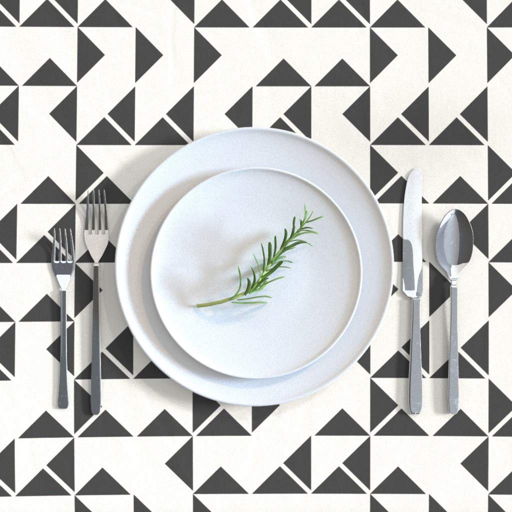 Premium Cotton Sateen Tablecloth 70x90 Inches - Black & White Geometric Triangle Print Washable Dining Table Cover for Restaurants, Weddings & Home Decor
