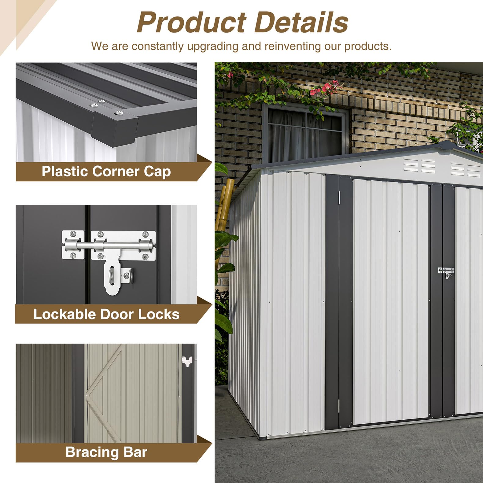 8x6 FT Outdoor Storage Shed - Heavy Duty Metal Garden Shed with Lockable Door for Lawn Tools, Watering Cans, Shovels & Rakes | Perfect for Backyard, Patio & Garage Organization