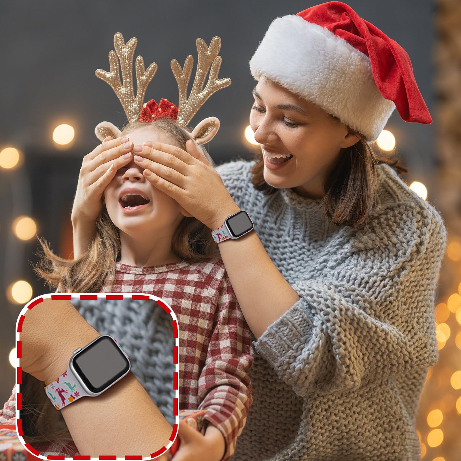 Christmas Silicone Watch Bands Compatible with Apple Watch 38mm 40mm 41mm 42mm 44mm 45mm 49mm - Soft Printed Wristband for iWatch Series 9/8/SE/7/6/5/4/3/2/1/Ultra - Holiday Gift for Women & Men - Perfect for Workouts, Daily Wear & Christmas Festivities