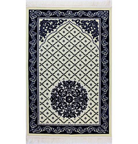 Premium Amber Velvet Islamic Prayer Rug - Soft Navy Blue Prayer Mat for Muslim Salah - Perfect for Home, Mosque & Travel Use