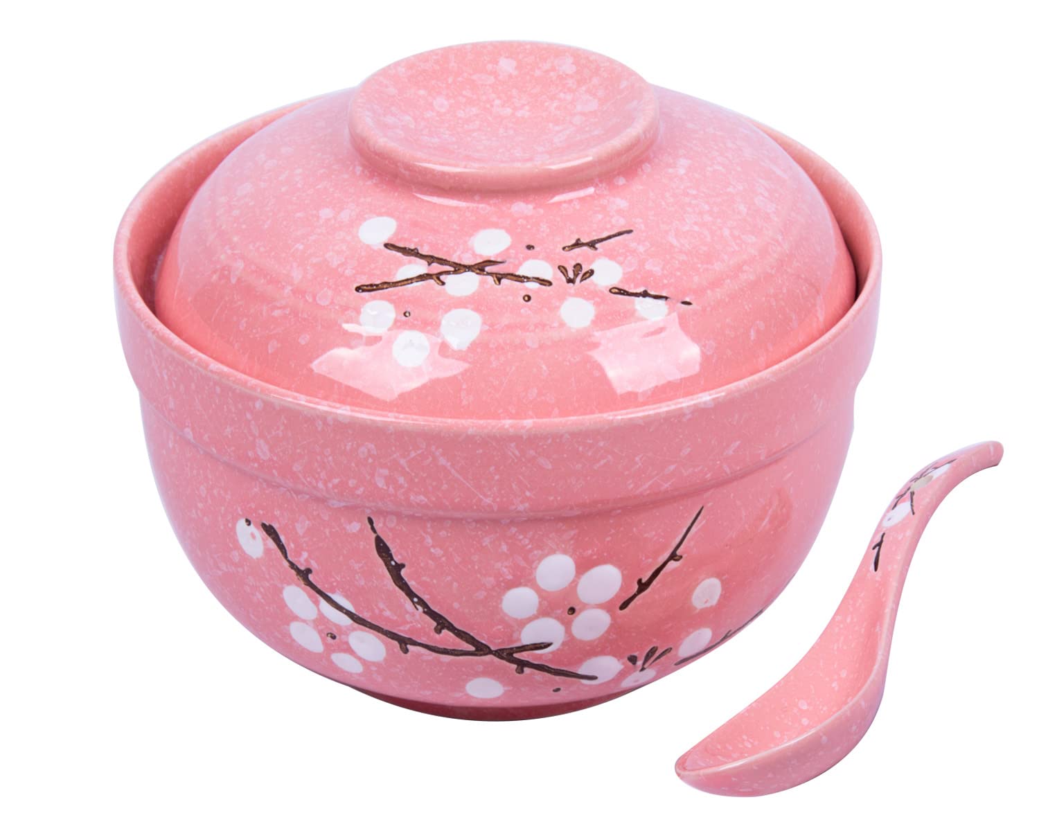 Japanese Hand-Painted Ceramic Ramen Bowls with Spoon - 27.5oz Large Microwave & Dishwasher Safe Soup Bowls - Heat Preserving Pink Rice/Noodle Bowls for Home, Restaurant & Gift Giving