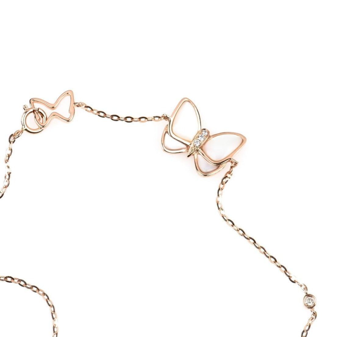 14k Rose Gold Butterfly Bracelet with Mother of Pearl & Diamond Center - Elegant Jewelry for Women, Perfect for Weddings, Anniversaries & Special Occasions