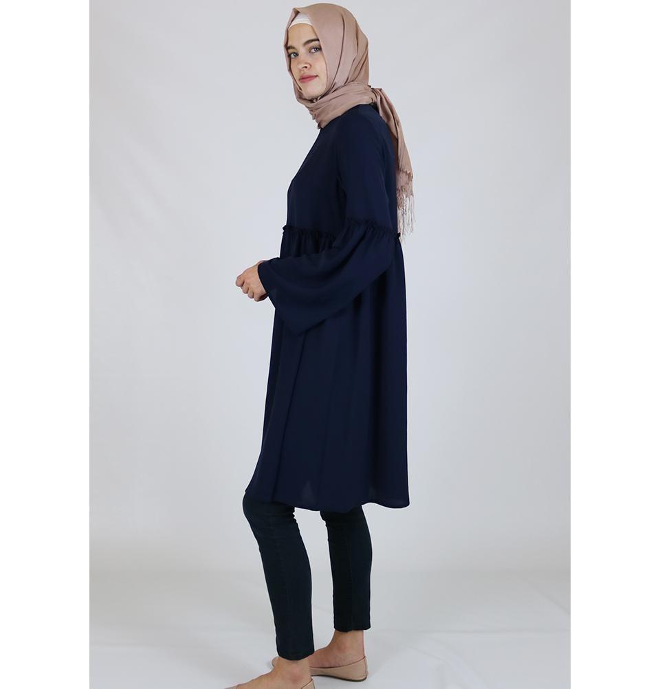 Abaci Modest Tunic TNK10956 Navy Blue - Women's Loose Fit Casual Top for Work & Church | Plus Size Flowy Blouse for Everyday Wear