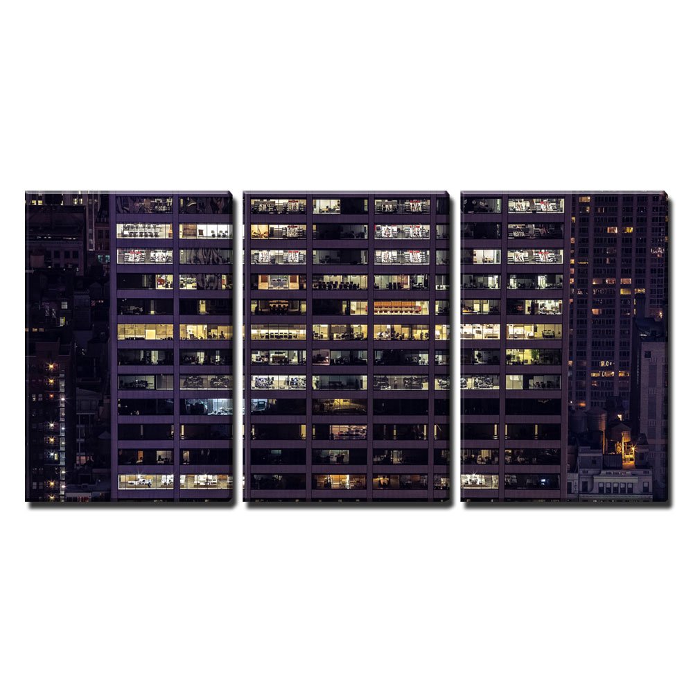 wall26 - 3 Piece Canvas Wall Art Print - New York City Skyline Night View - Modern Framed Office & Home Decor - Stretched Ready to Hang - 24x36 Inches (3 Panels) - Perfect for Living Room, Bedroom or Office Wall Decor