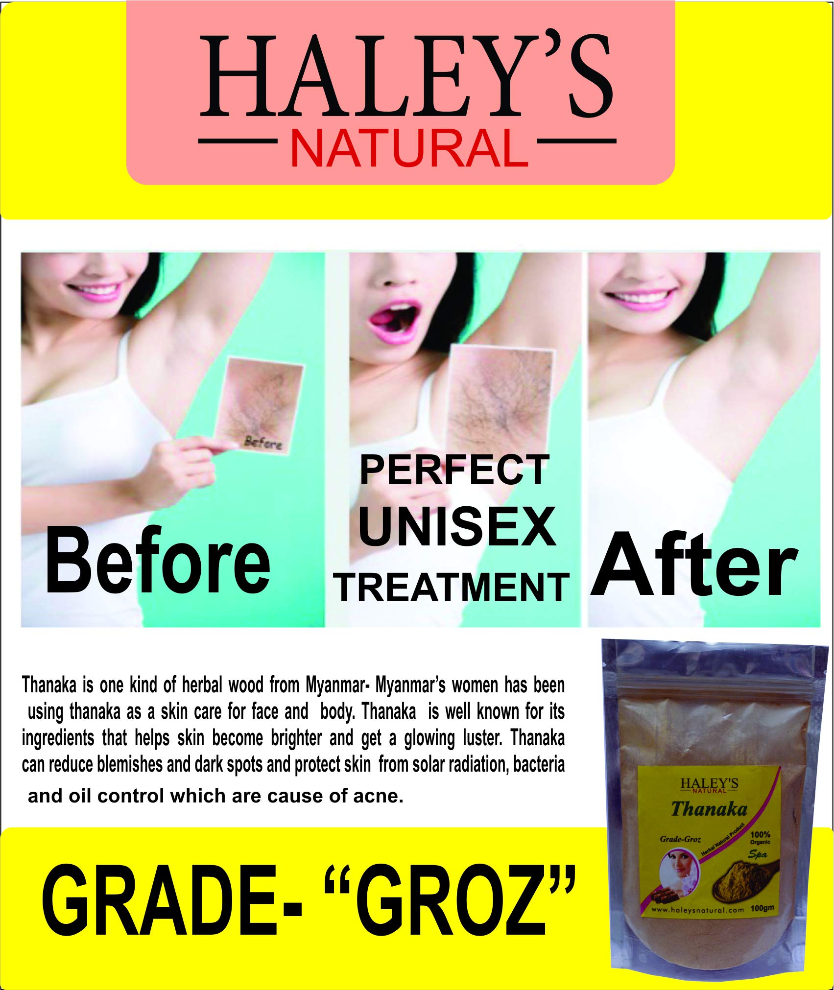 **Haley's Natural Thanaka Powder - 100g for Hair Removal, Anti-Acne, Anti-Aging, Whitening, Exfoliating & Sun Protection | Face Mask & Skincare for Daily Use**    *(Perfect for brightening skin, reducing blemishes, and protecting against sun damage – ideal for spa days, daily skincare routines, and natural beauty treatments.)*