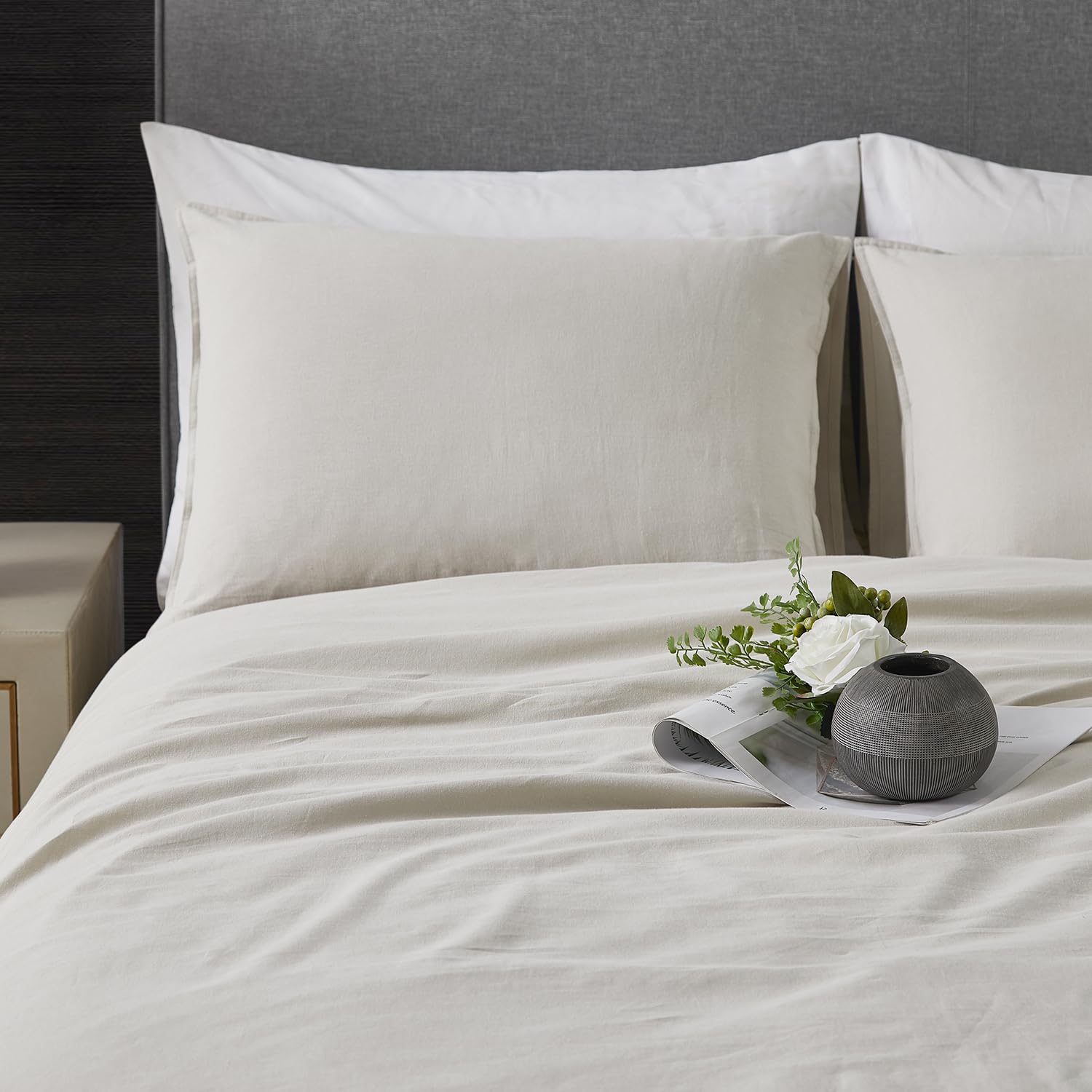 Premium Washed Linen Duvet Cover King Size - 3 Piece Lightweight Hypoallergenic Bedding Set with Button Closure & 8 Corner Ties (Linen Cotton Blend) - Perfect for Cozy Bedrooms, Guest Rooms & Airbnbs