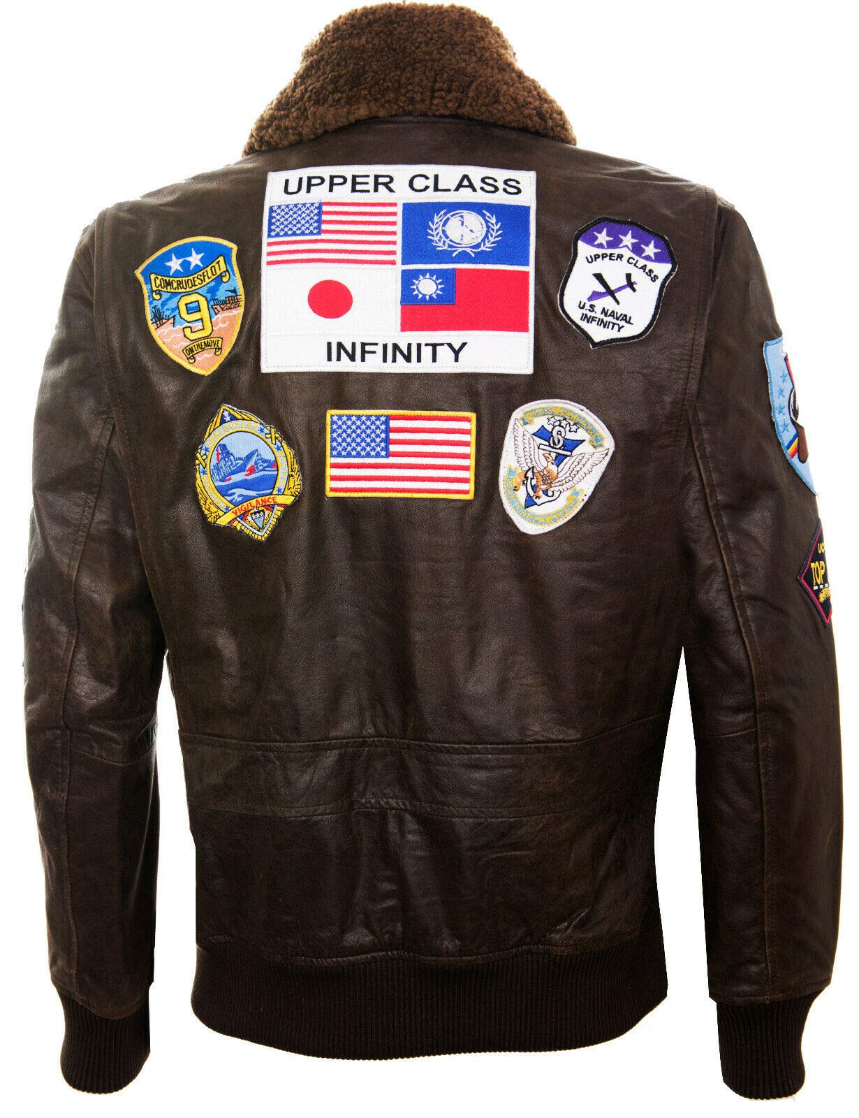 Men's Genuine Leather A2 Flight Bomber Jacket with Sheepskin Collar & Military Patches - Vintage Pilot Jacket for Aviation Enthusiasts & Outdoor Adventures