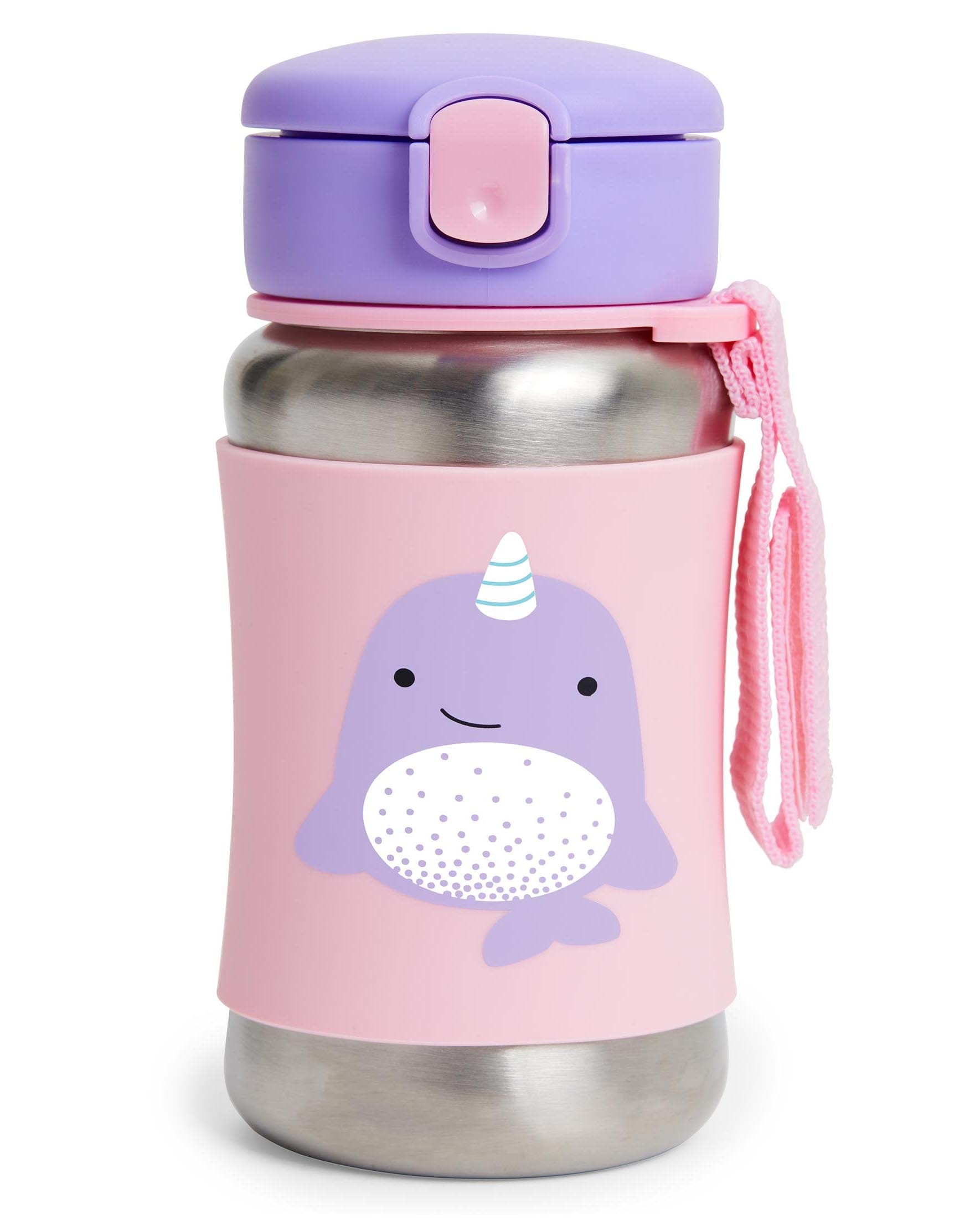 Skip Hop Zoo Stainless Steel Straw Bottle - Insulated Kids Water Bottle with Leak-Proof Lid, BPA-Free & Eco-Friendly - Perfect for School, Travel & Outdoor Activities