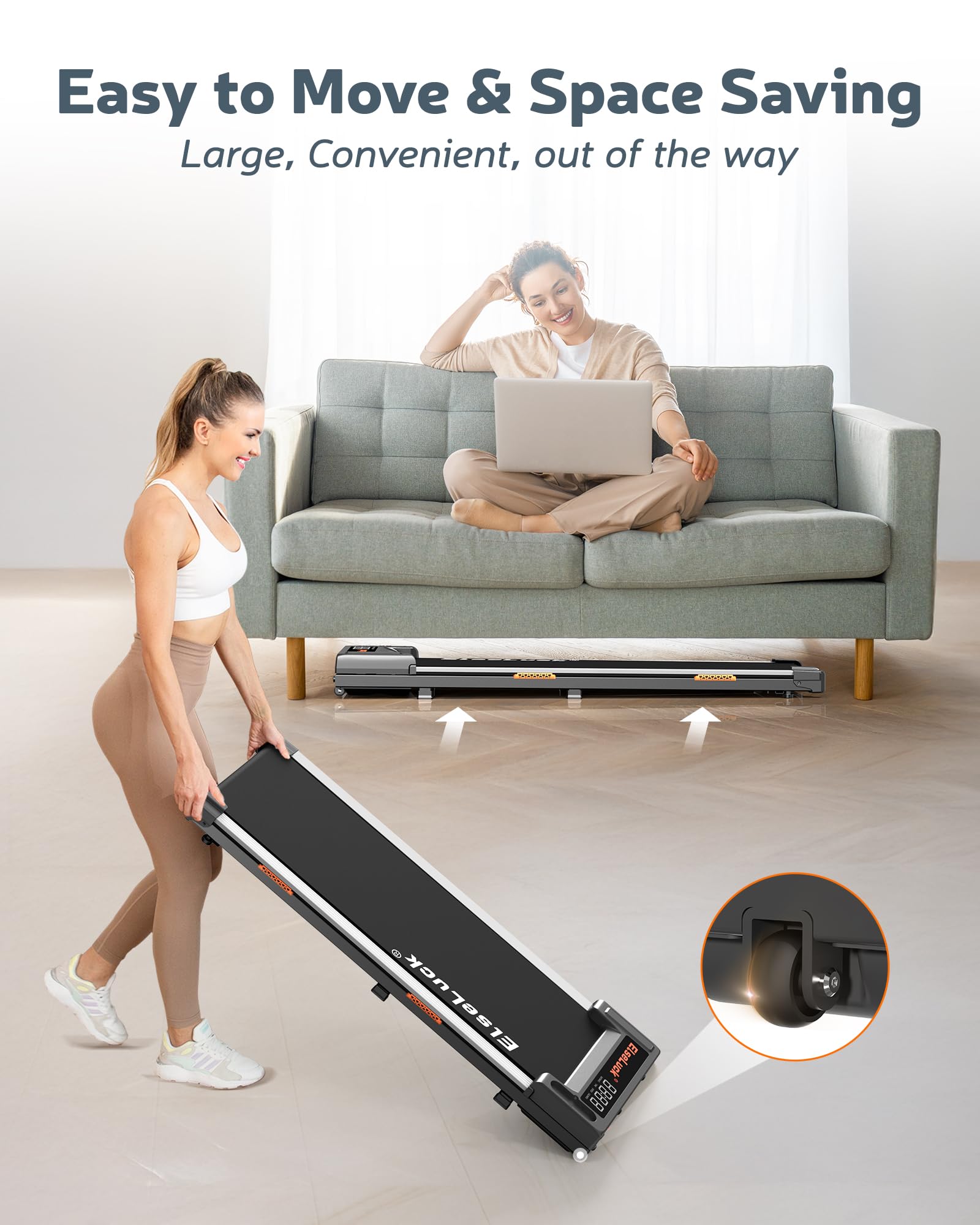 Elseluck 2-in-1 Under Desk Treadmill with Remote Control - Portable Walking Pad for Home & Office Use, LED Display Jogging Machine - Perfect for Workouts, Small Spaces & Home Office Fitness