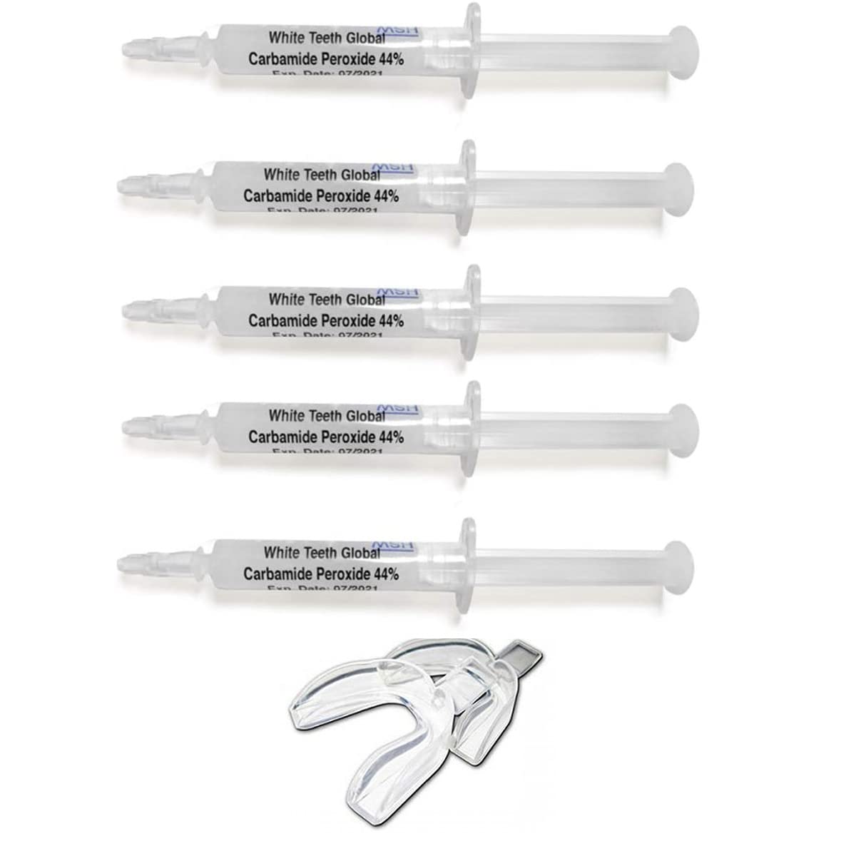 Professional Teeth Whitening Gel with 44% Carbamide Peroxide - Syringe Dispenser for Effective Tooth Bleaching (5-Pack, 10ml Each) | Includes Mouth Trays for At-Home Whitening & Bright Smile | Perfect for Special Occasions, Date Nights & Confidence Boosting