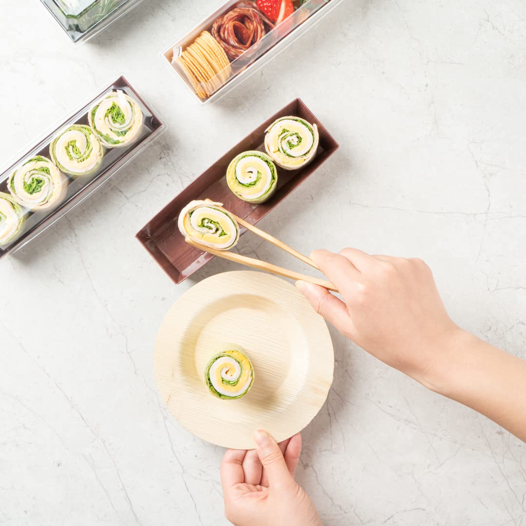 Restaurantware Matsuri Vision 6.5 x 1.7 x 1.4 Inch Disposable Sushi Trays - 100 Greaseproof Wood Grain Paper Sushi Containers for Appetizers, Desserts & Takeout (Lids Sold Separately) | Perfect for Japanese Restaurants, Catering & Food Delivery