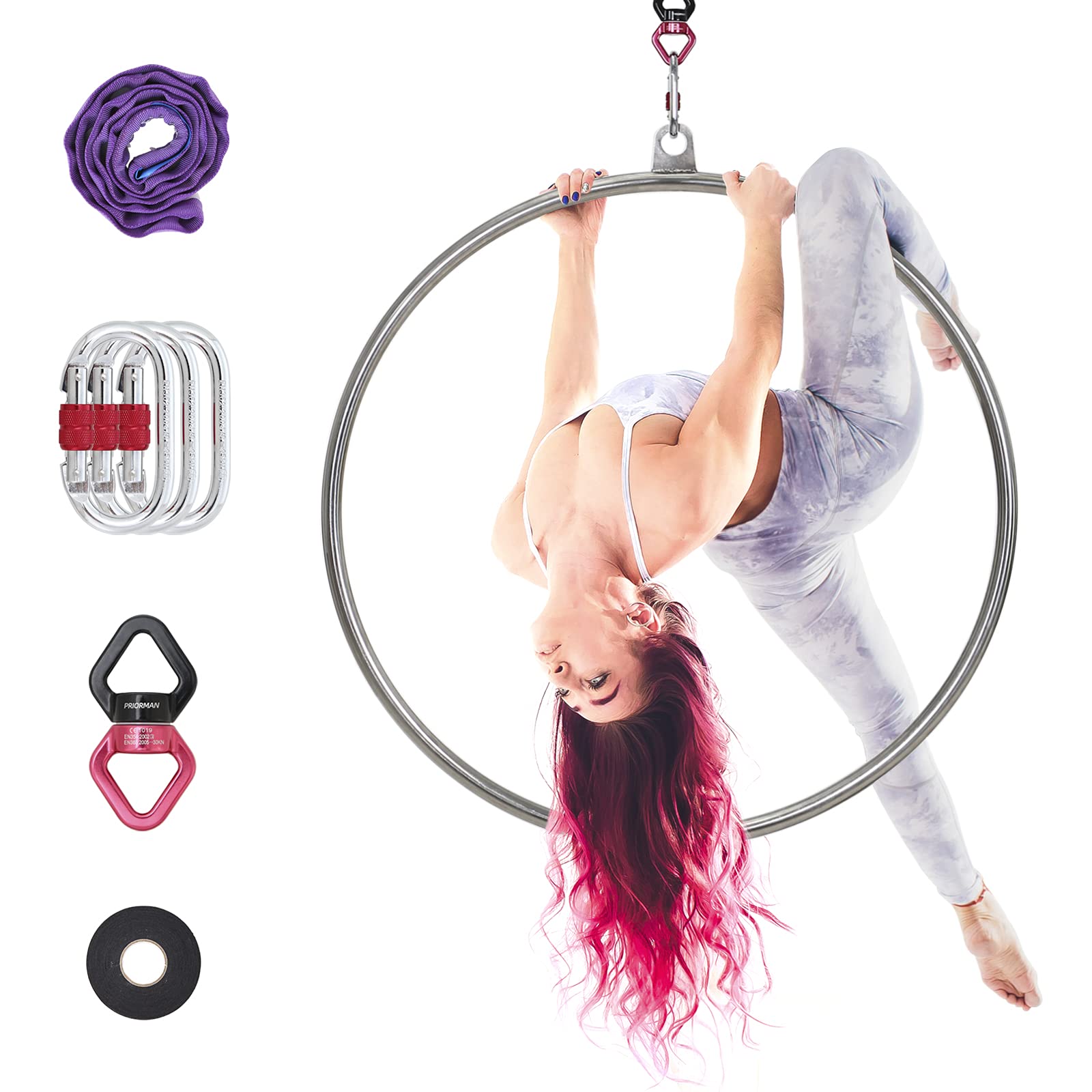 One Point Aerial Hoop Set with Rigging Hardware - Stylish & Functional Circus Lyra Hoop for Dance Studios & Aerial Fitness - Perfect for Home Gyms, Yoga, and Circus Performances