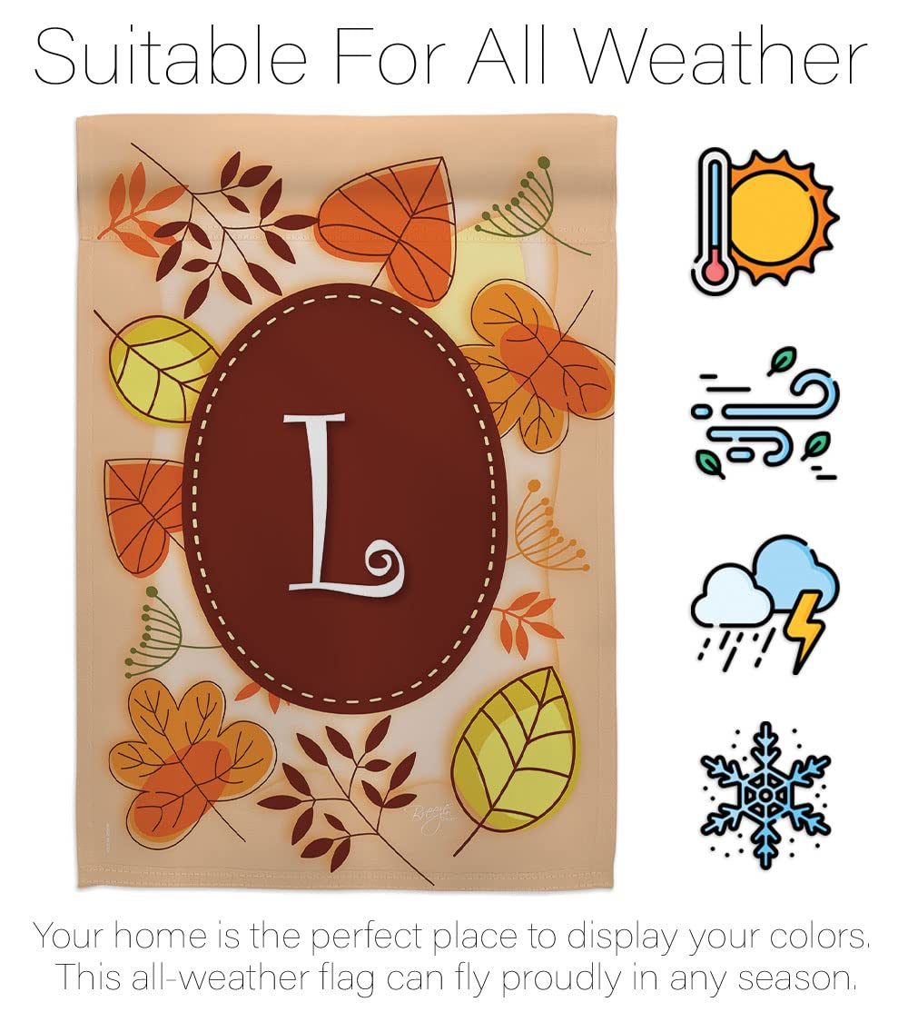 Autumn L Initial House Flag Set - 28x40in Thick Fabric for Fall Harvest Decor
