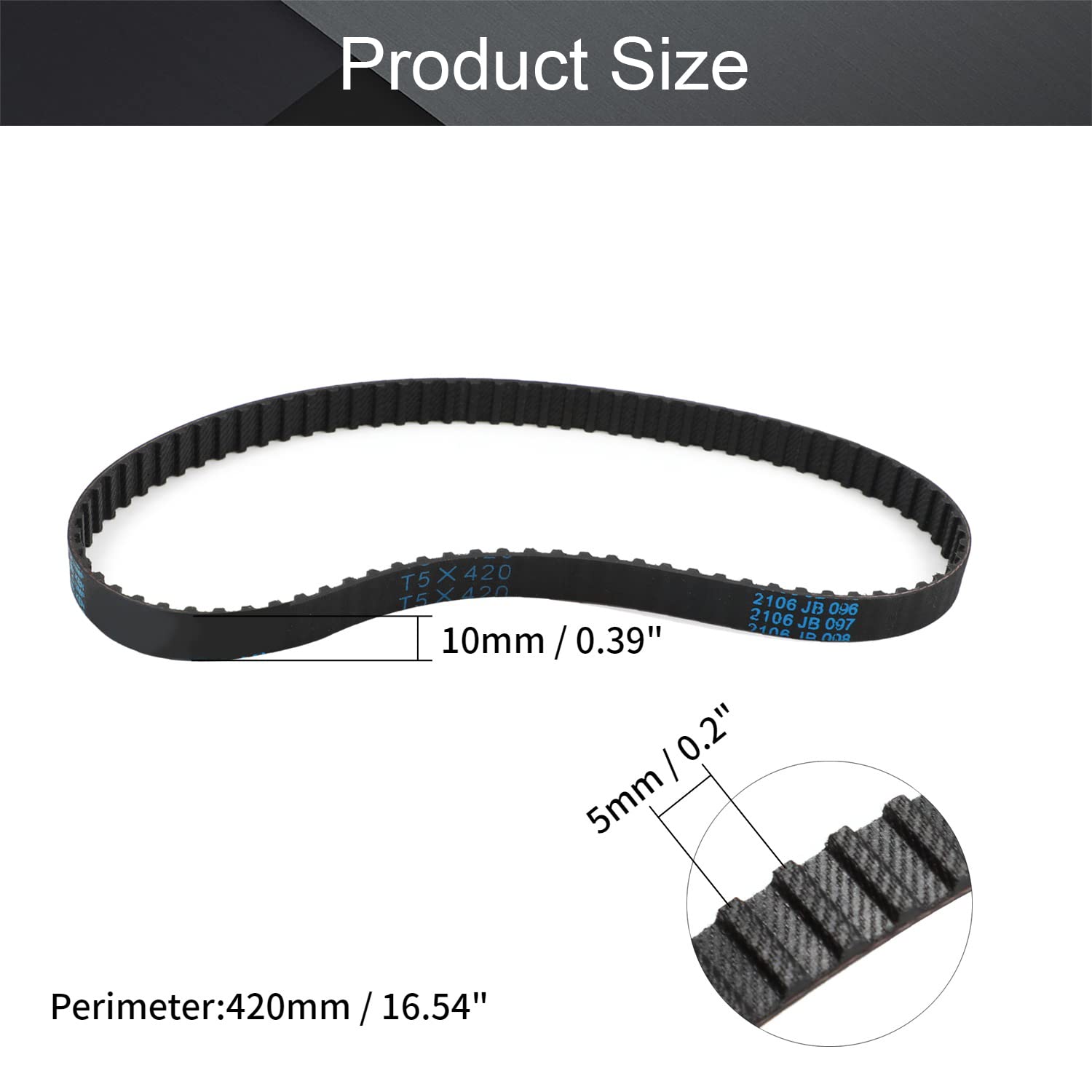 Fielect T5-420 Timing Belt 10mm Width 5mm Pitch 84 Teeth 420mm Length - Synchronous Rubber Industrial Belt for 3D Printers, CNC Machines & Automation Equipment