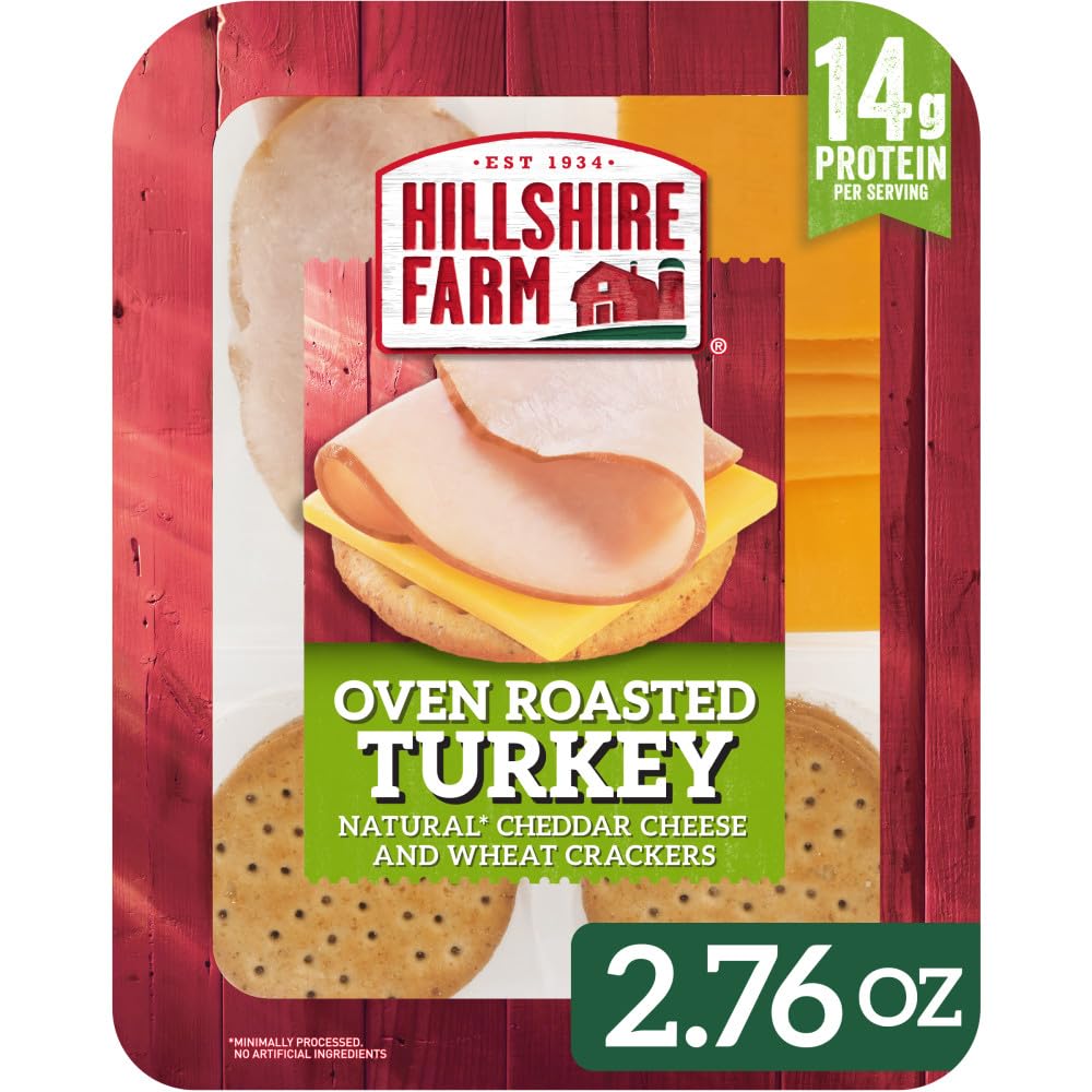 Hillshire Farm Oven Roasted Turkey Breast with Natural Cheddar Cheese & Wheat Crackers - 2.76 Oz Protein Snack Pack for Lunch, Travel & On-the-Go Healthy Eating
