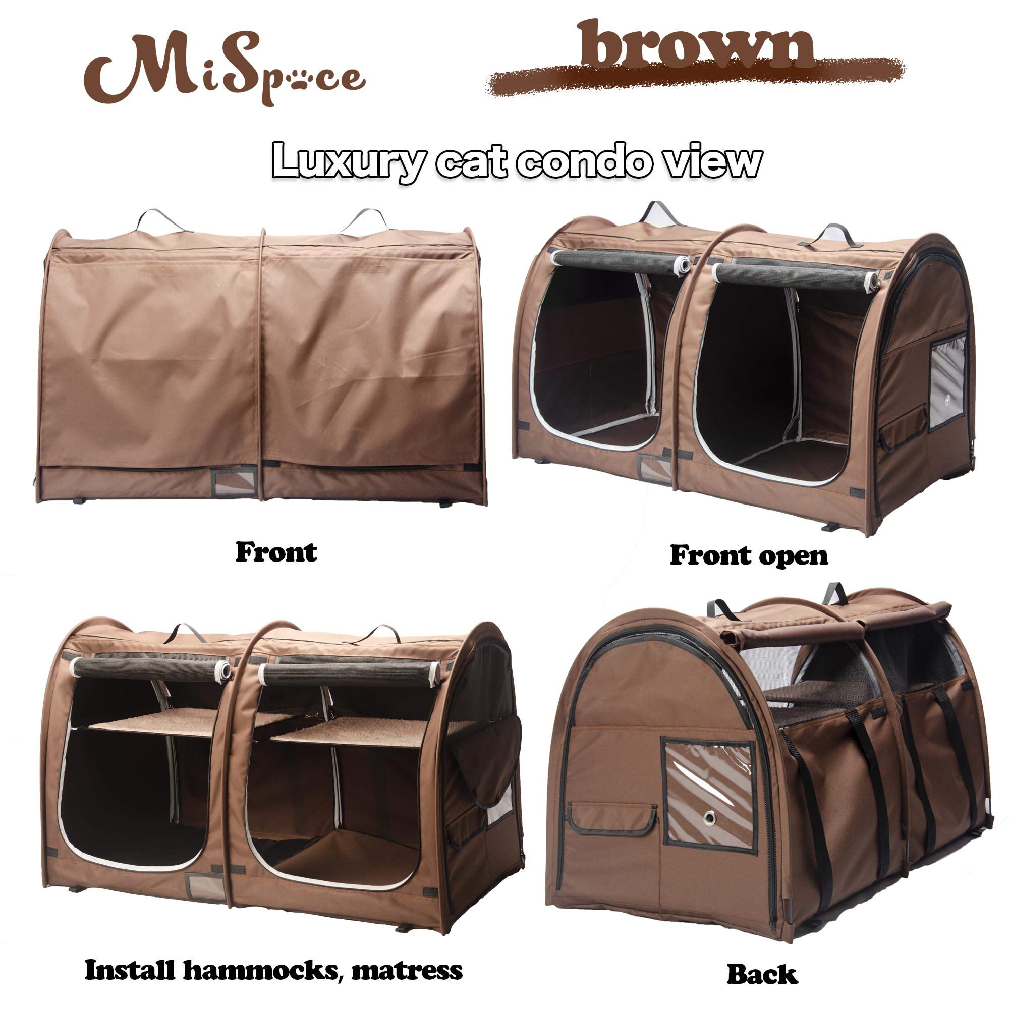 Mispace Portable Twin Compartment Cat Cage & Dog Kennel - Foldable Pet Crate with Carry Bag, 2 Hammocks, Mats & Collapsible Litter Box - Ideal for Travel, Home & Vet Visits