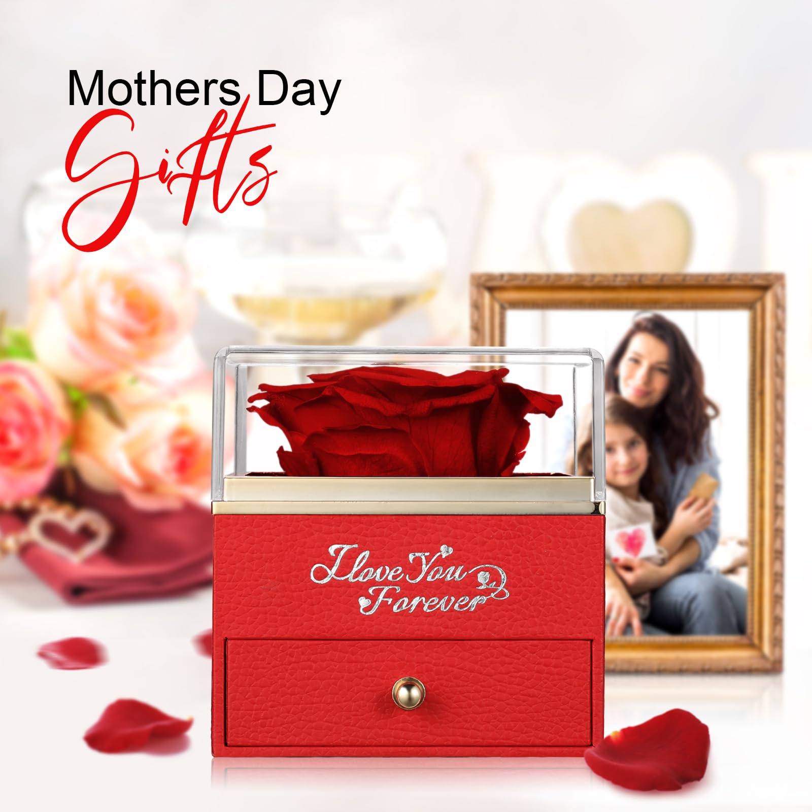 WILDLOVE Preserved Real Rose with 'I Love You' Necklace - Romantic Valentine's Day Gifts for Her, Wife, Girlfriend or Mom | Perfect Anniversary & Birthday Present for Women | Great for Date Nights, Proposals & Special Occasions