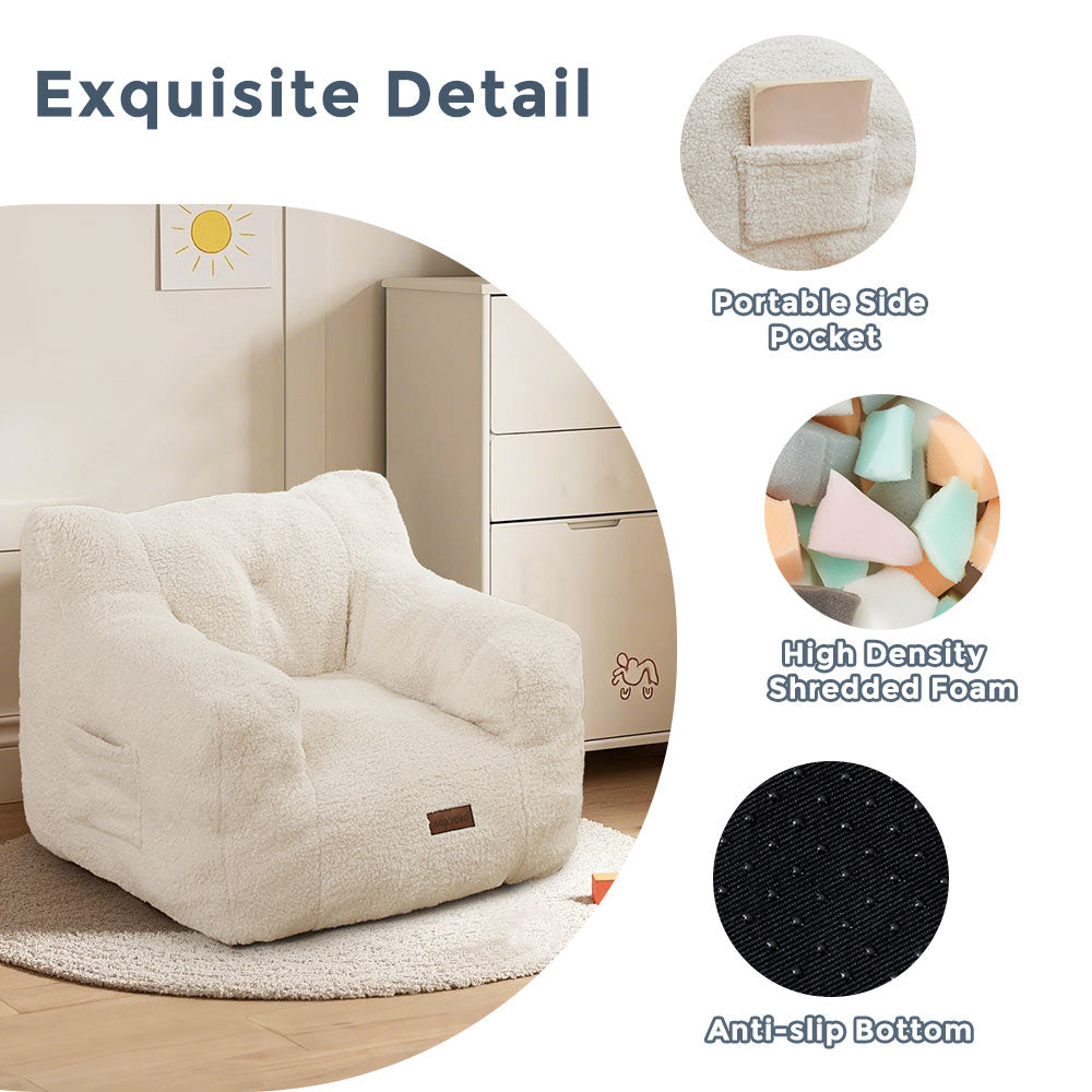 MAXYOYO Kids Sherpa Bean Bag Chair - Soft Teddy Lazy Sofa for Boys and Girls, Cozy Beige Lounge Chair for Bedroom, Playroom & Reading Nook