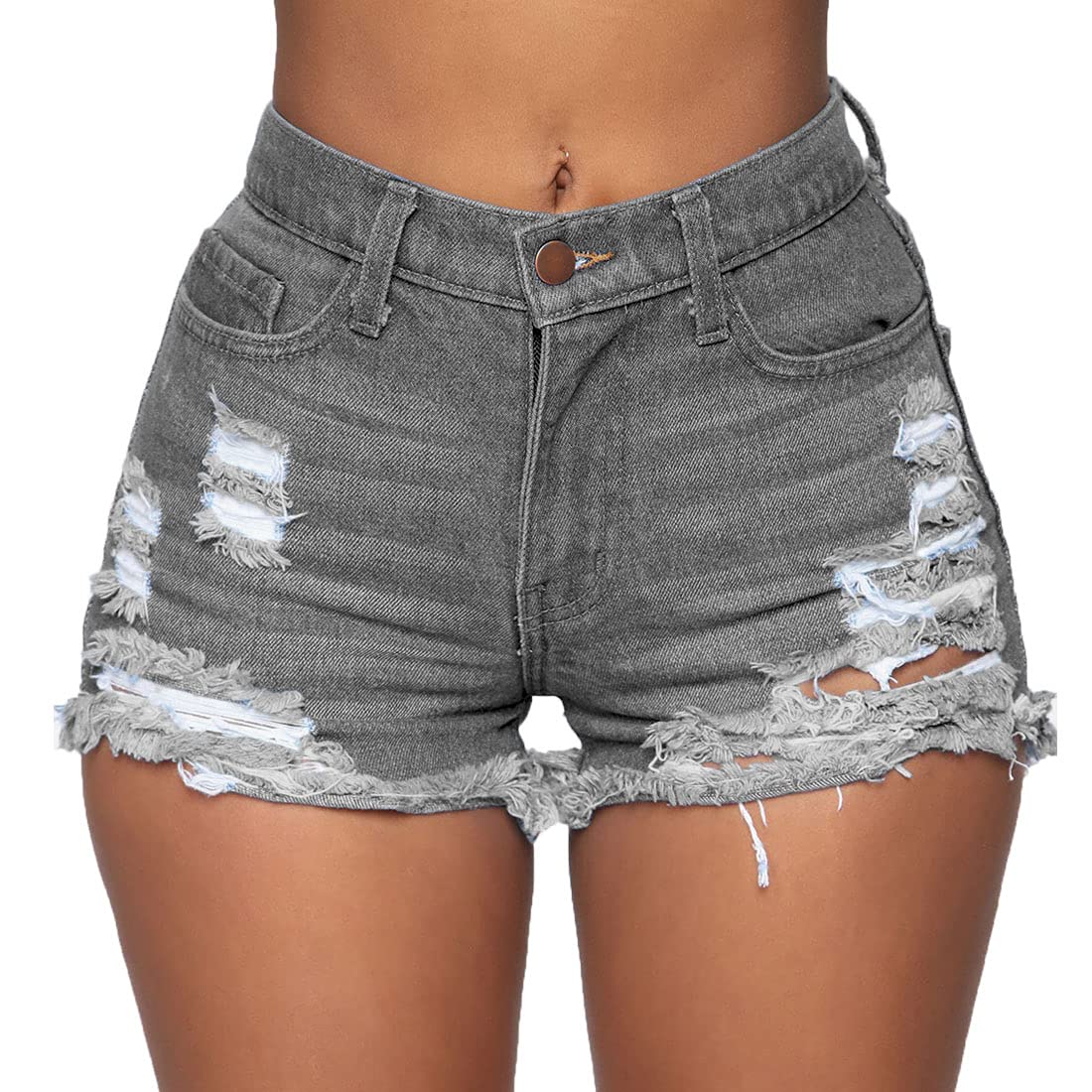 Women's Casual Ripped Stretchy Denim Shorts with Frayed Raw Hem - High Waisted Distressed Jean Shorts for Summer Outfits & Beach Vacations