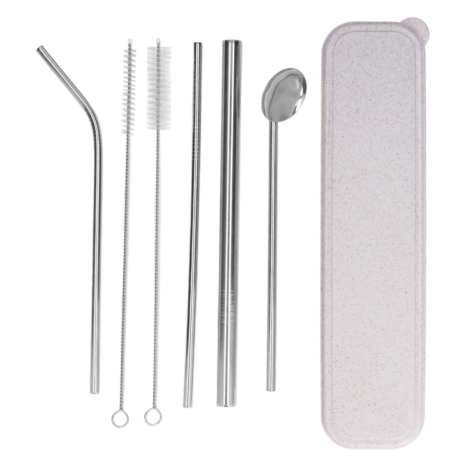 Eco-Friendly 304 Stainless Steel Cocktail Straws & Spoon Set - Reusable Metal Drinking Straws for Smoothies, Iced Coffee & Cocktails - Perfect for Family Reunions, Parties & Travel (Black)