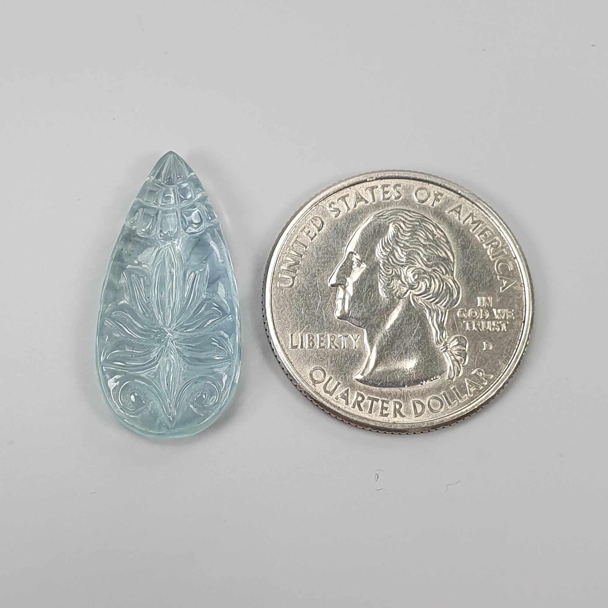 Natural Untreated Milky Aquamarine Gemstone Carving - 12.26cts Pear Shape Hand Carved Leaf (26.5x13mm) | Elegant Jewelry Making & Healing Crystal Collection